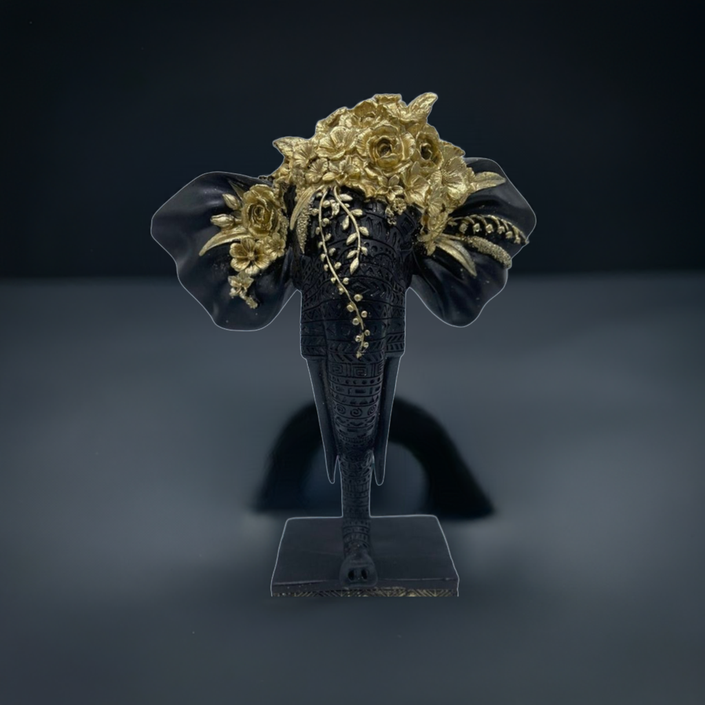 Black Elephant Head Figurine for Coffee Table