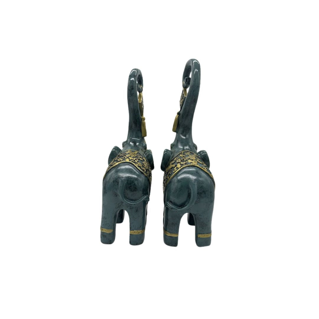 Elephant Figurine Blue and Golden Chinese Home Decor Accent