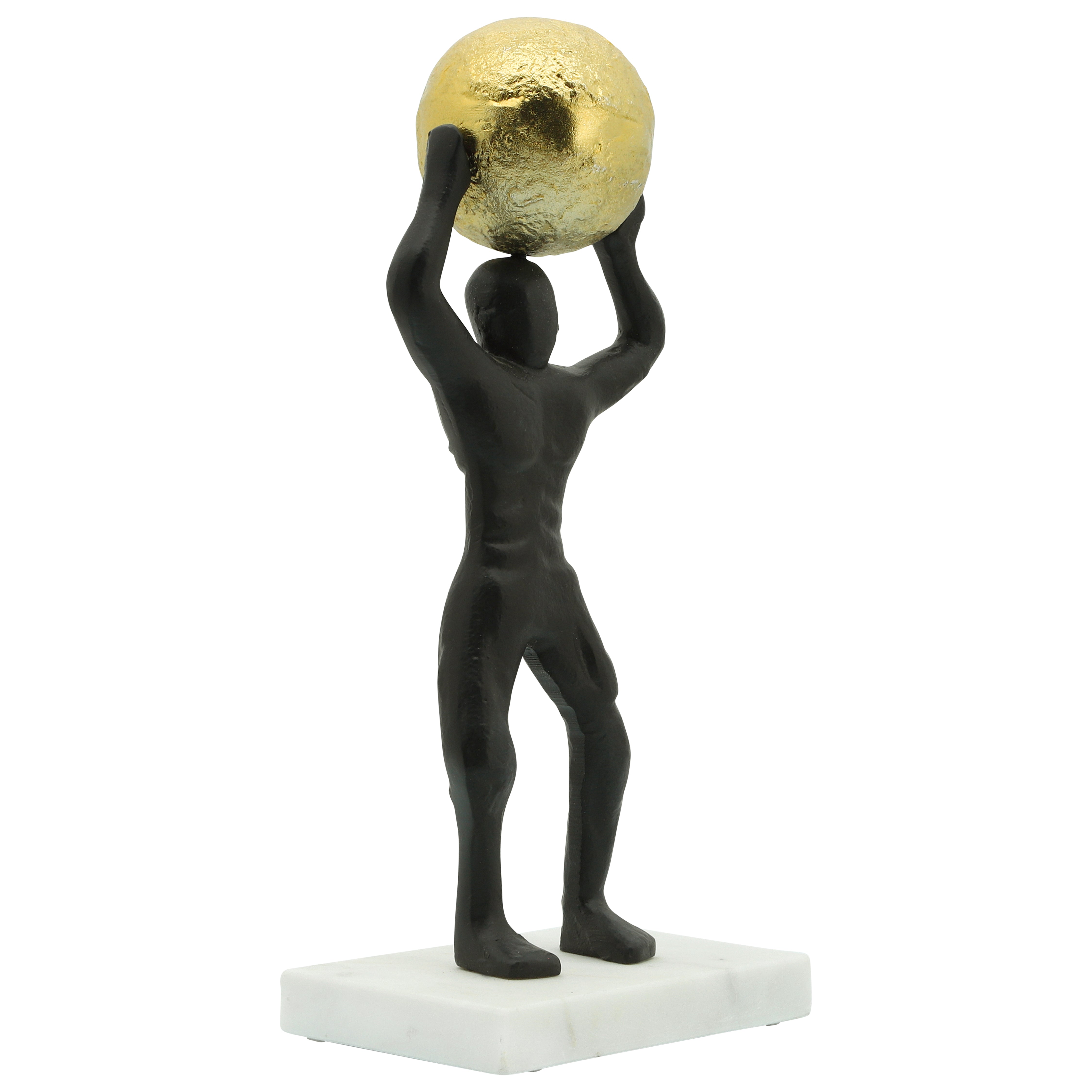 Sculpture Male 13" Holding Metal Ball Black and Gold Home Decorative