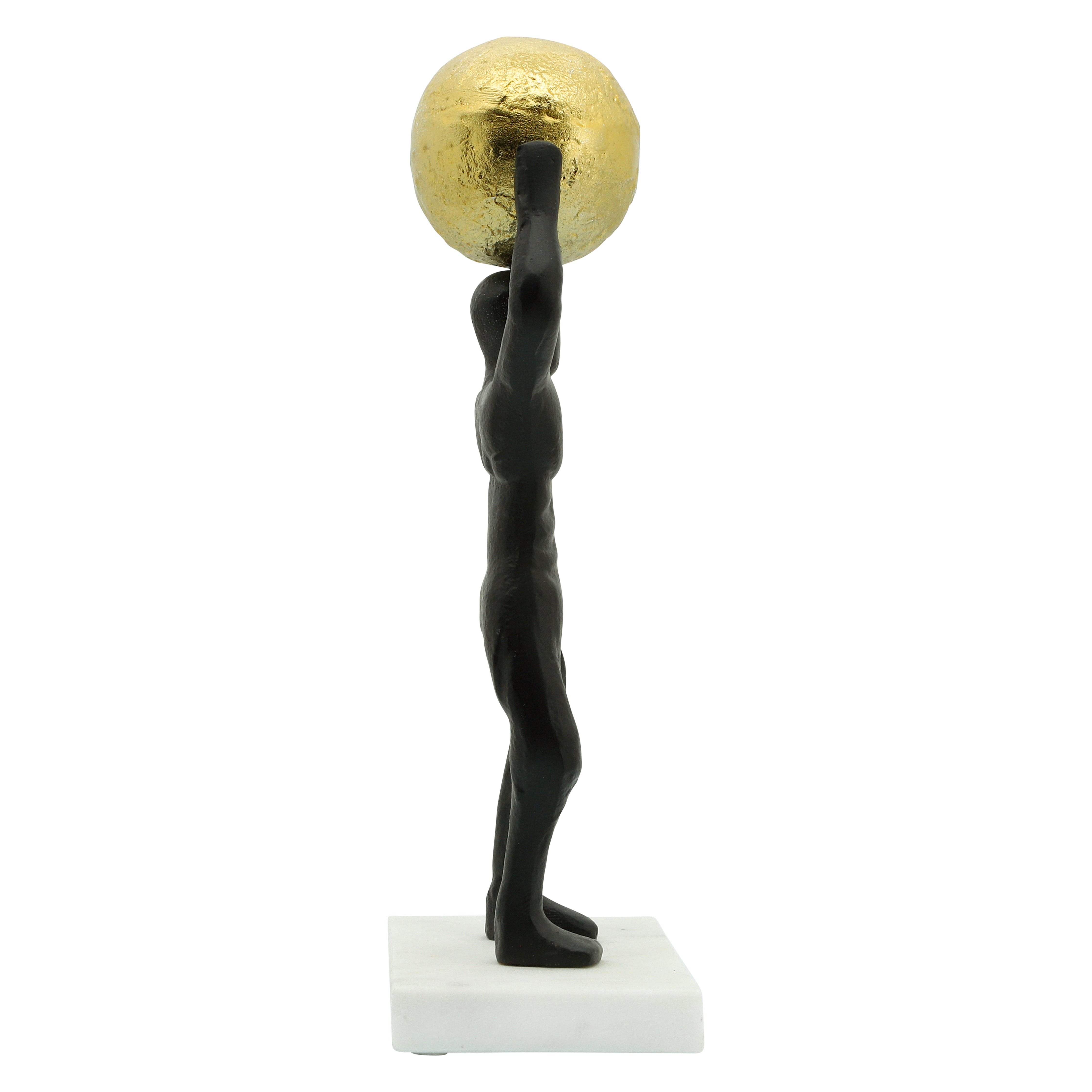 Sculpture Male 13" Holding Metal Ball Black and Gold Home Decorative