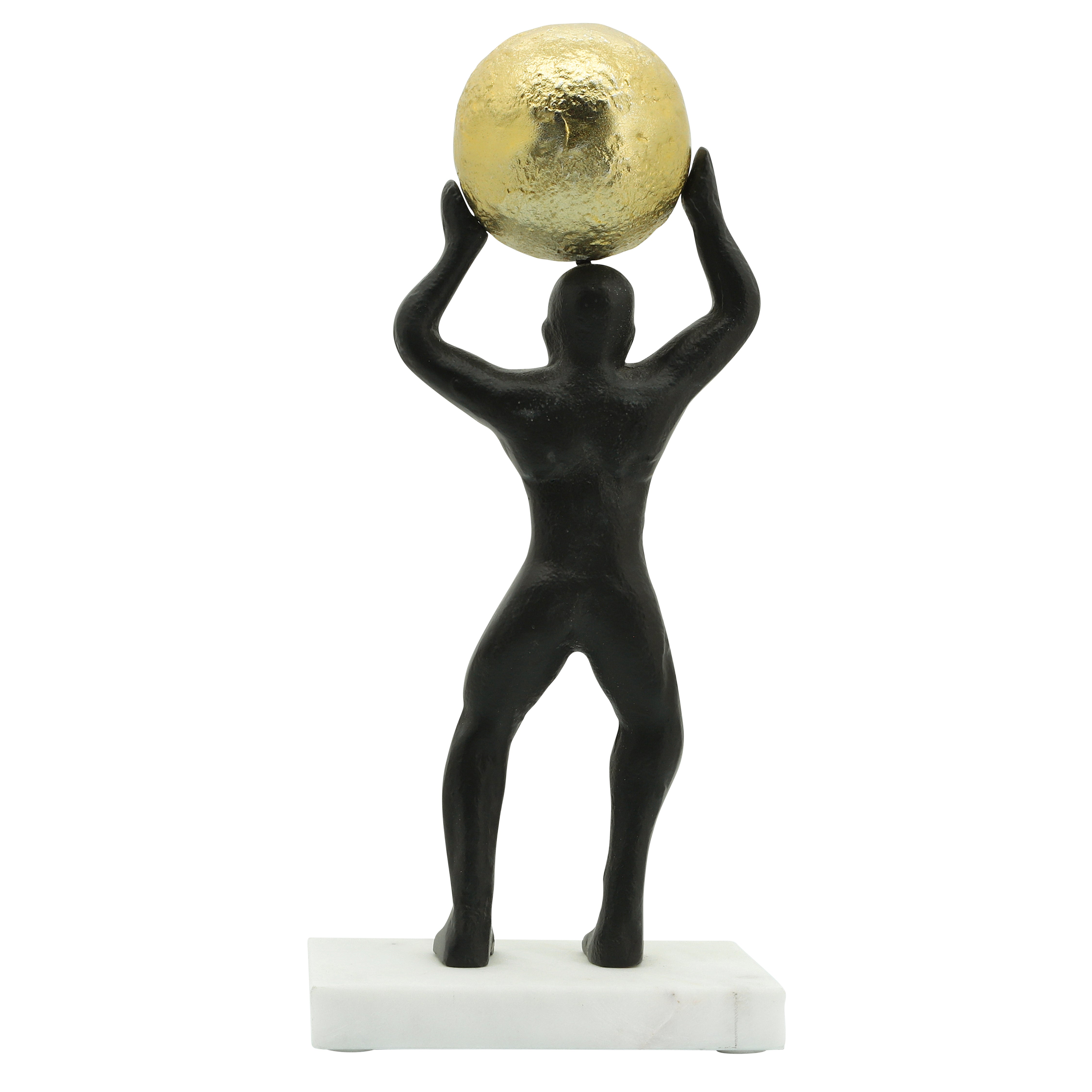 Sculpture Male 13" Holding Metal Ball Black and Gold Home Decorative