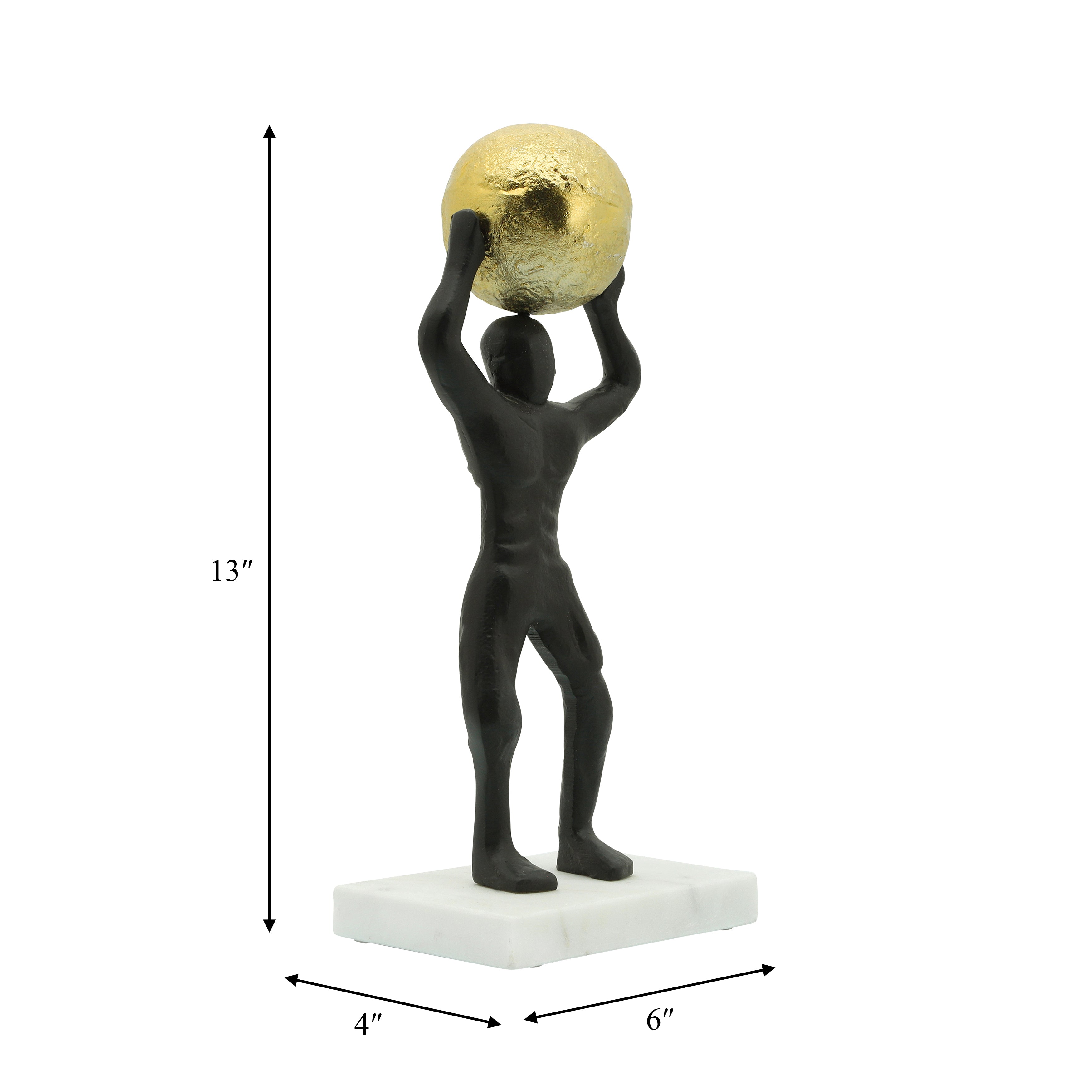 Sculpture Male 13" Holding Metal Ball Black and Gold Home Decorative
