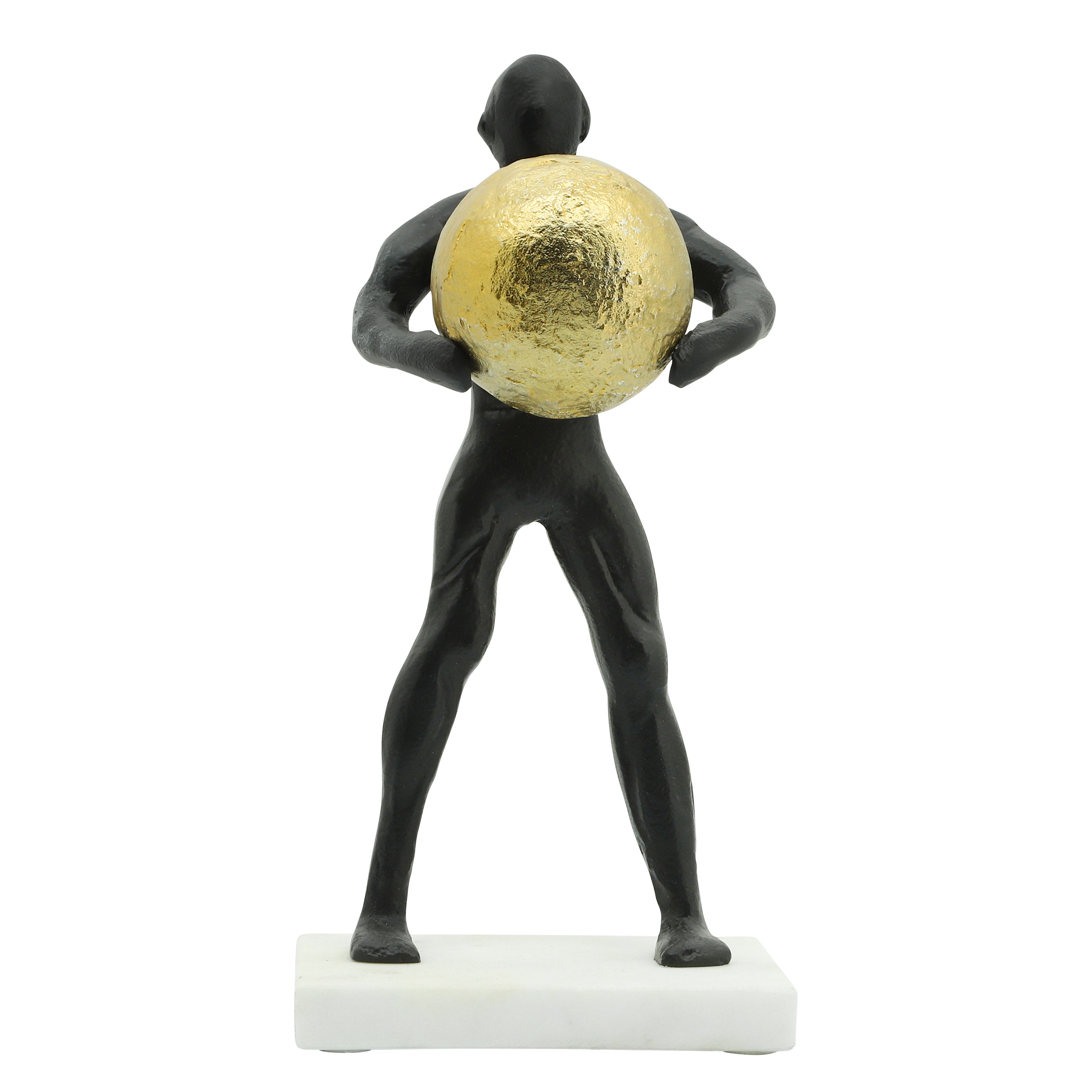 Man Sculpture Holding Metal Ball 12" Set of 2