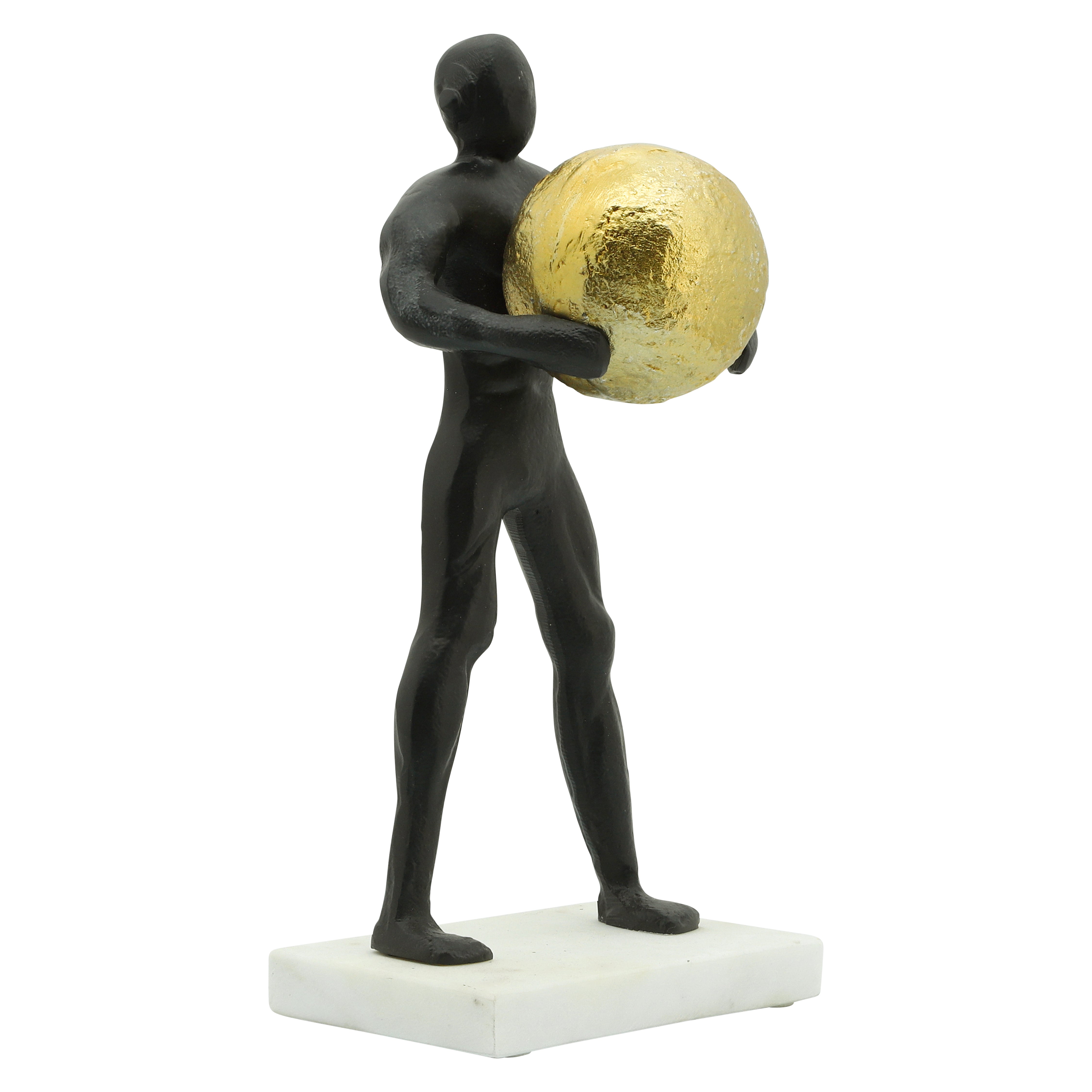 Man Sculpture Holding Metal Ball 12" Set of 2