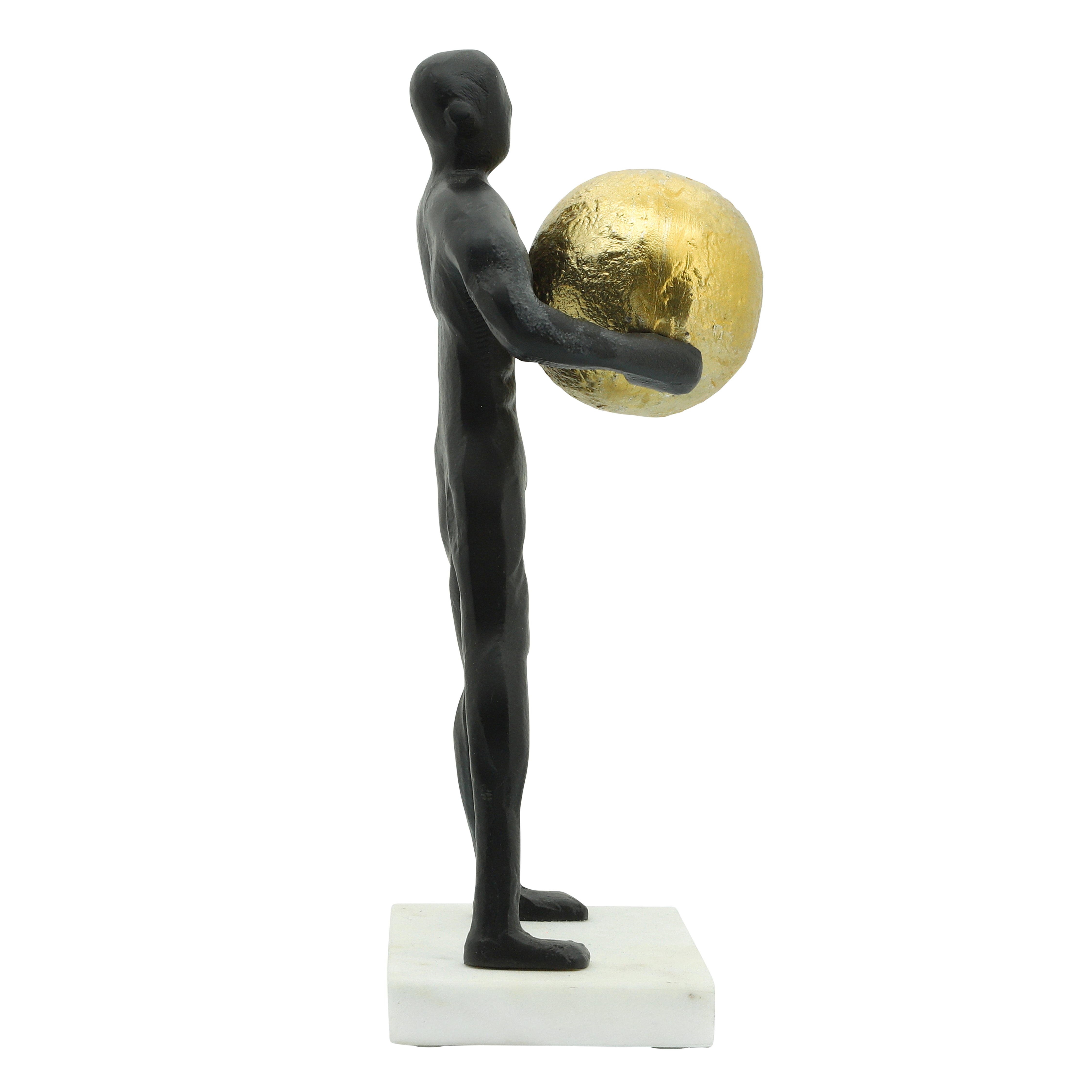 Man Sculpture Holding Metal Ball 12" Set of 2