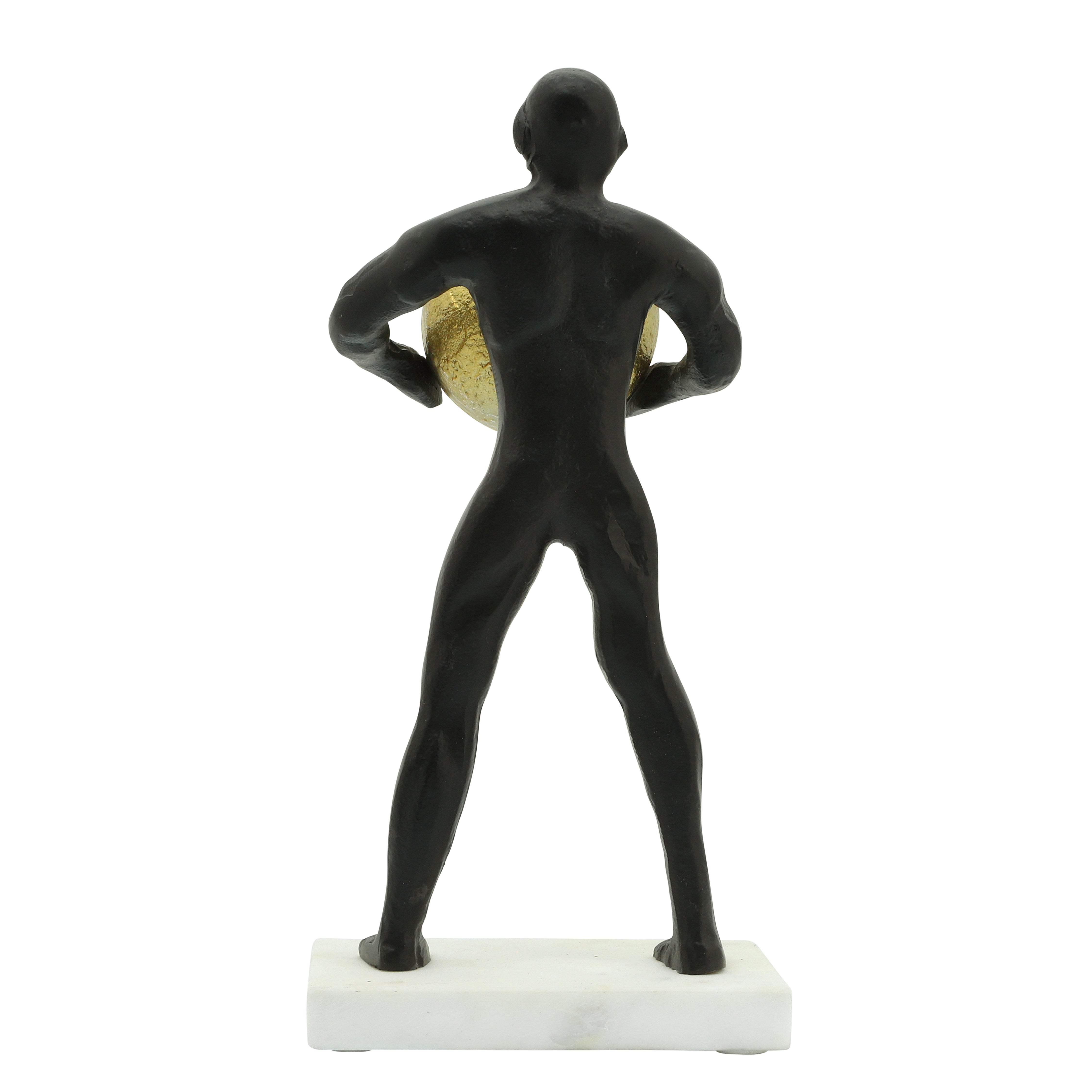 Man Sculpture Holding Metal Ball 12" Set of 2