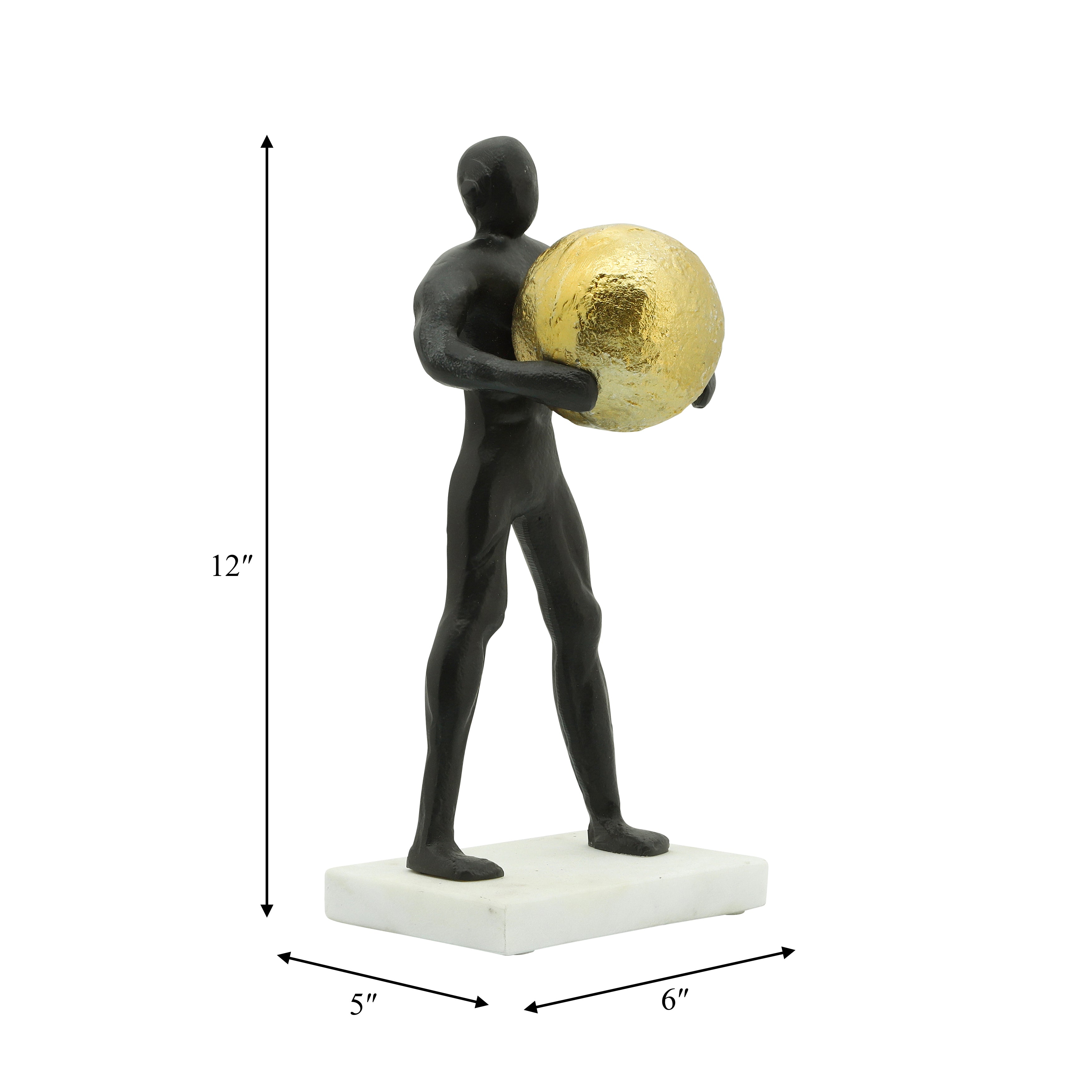 Man Sculpture Holding Metal Ball 12" Set of 2