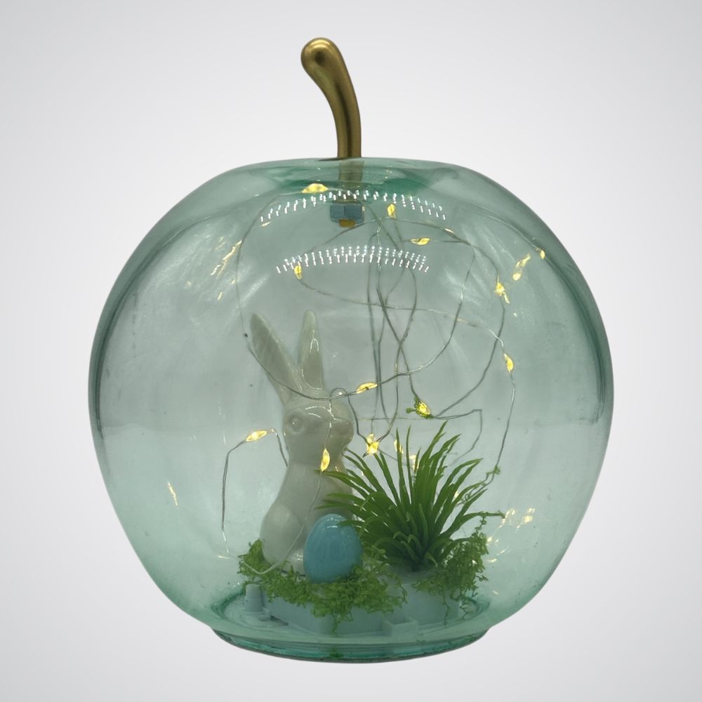 Apple-Shaped Glass LED Bunny Table Decor