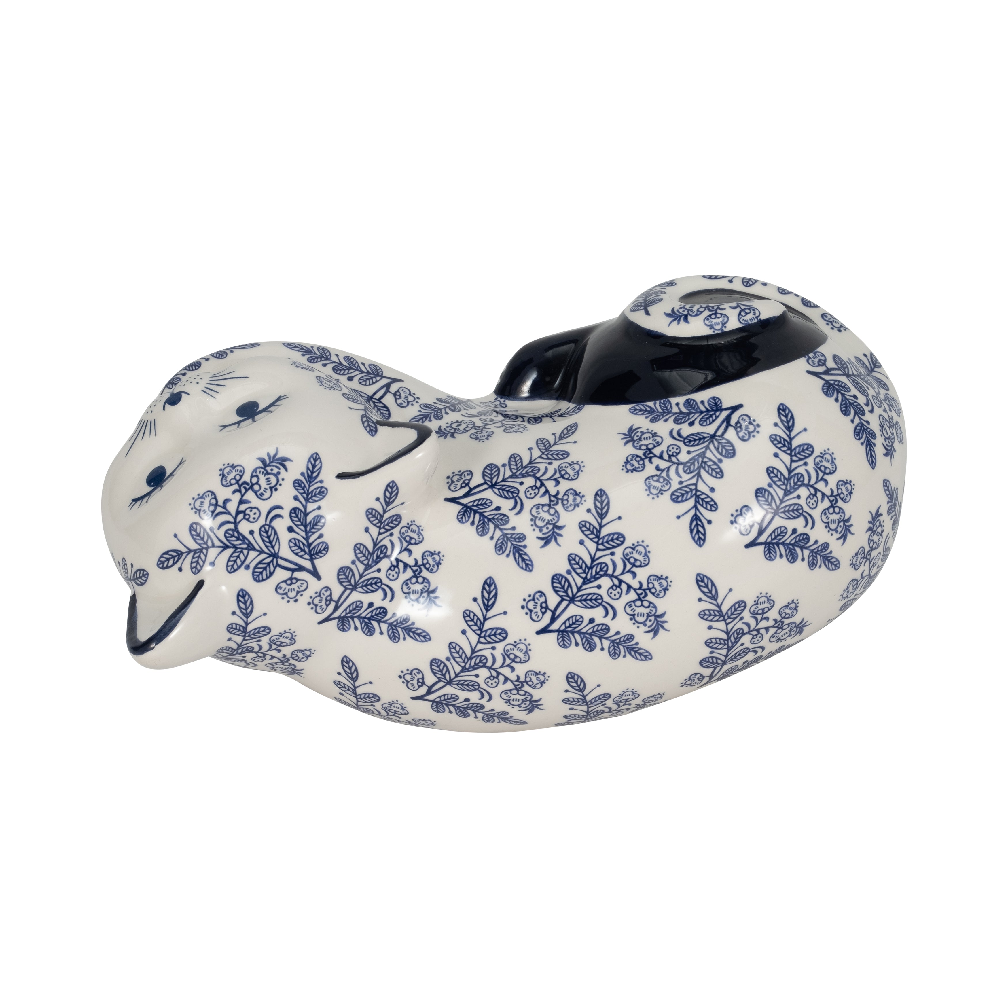 Sleeping Blue and White Cat Figurine