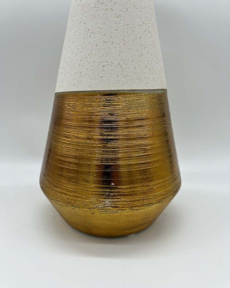 Ceramic Vase White and Golden 10"