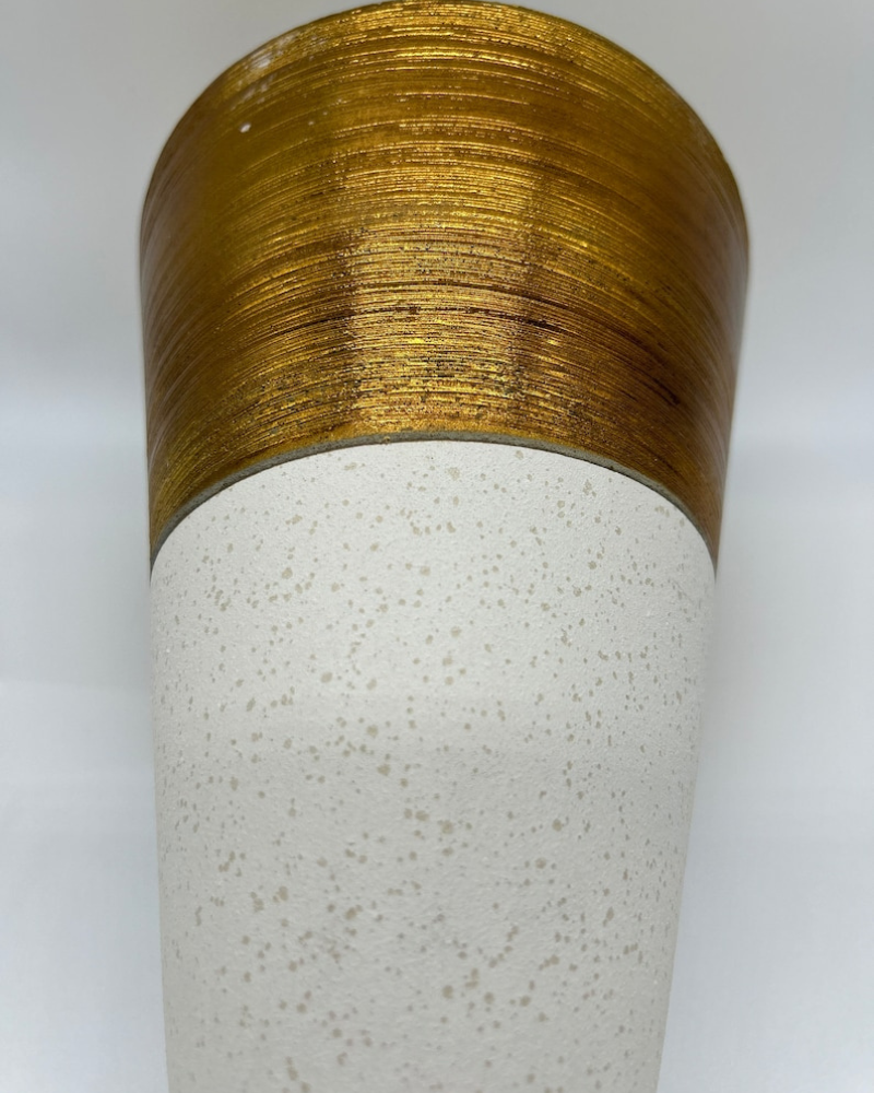 Ceramic Vase White and Golden 10"