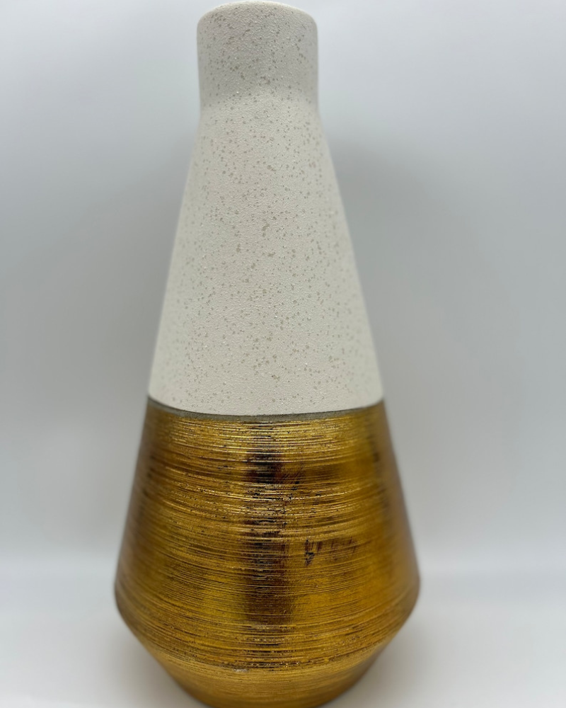 Ceramic Vase White and Golden 10"