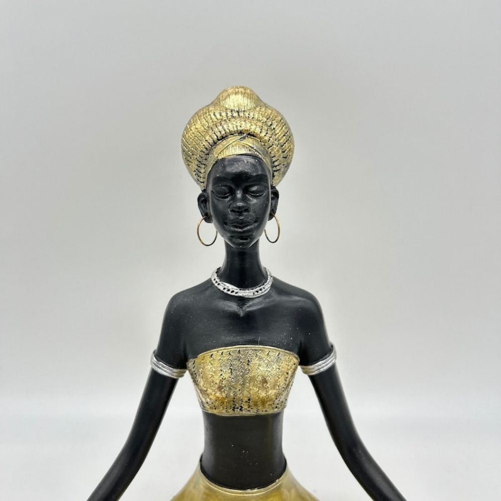 African Lady Statue Sitting Home Decor Black Figurine