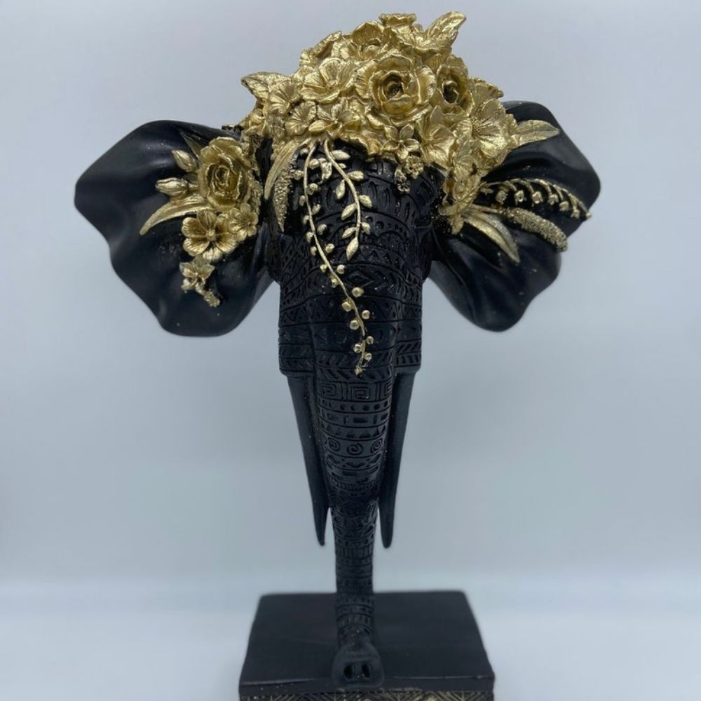 Black Elephant Head Figurine for Coffee Table | Gift Box Go