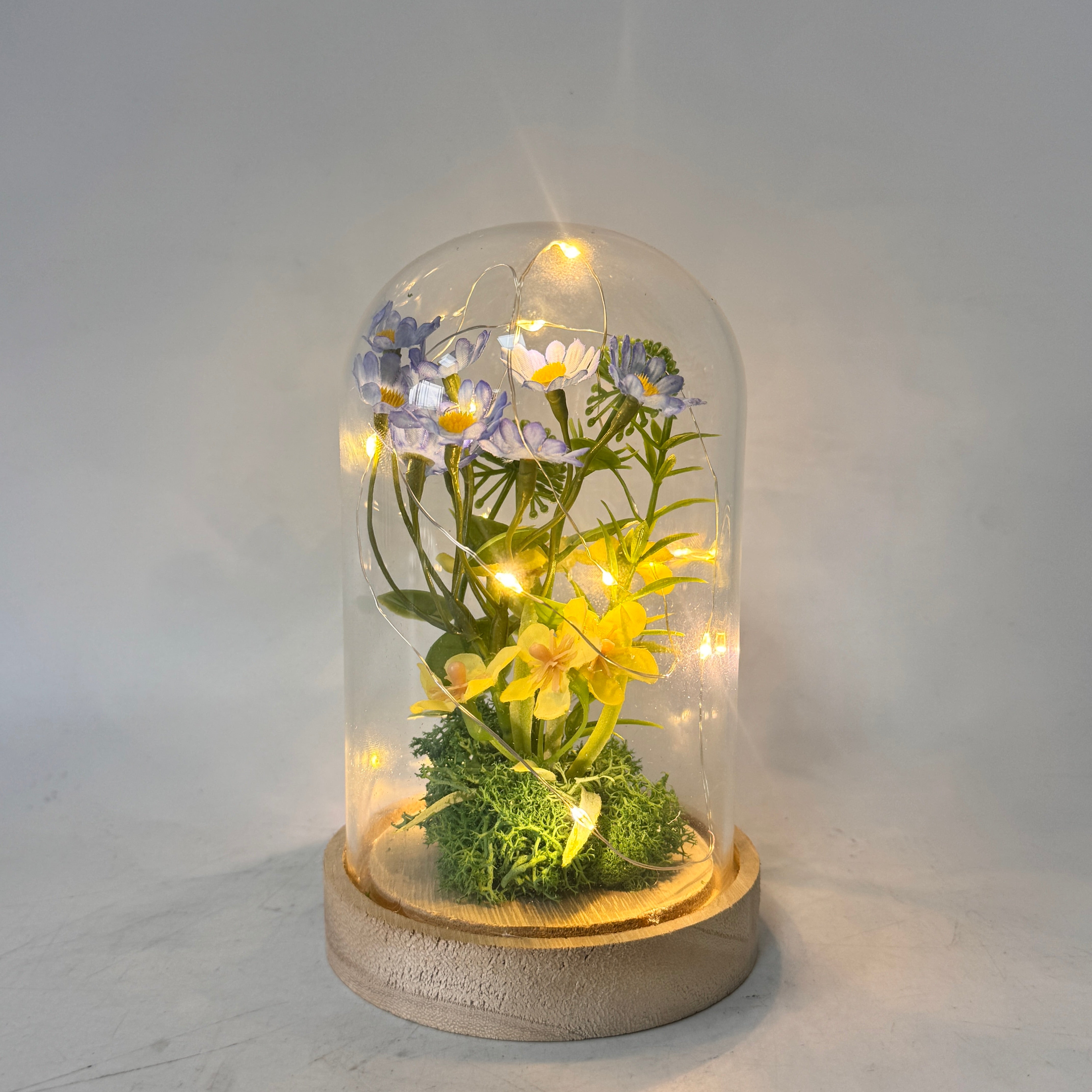 Spring Meadow LED Botanical Glass Dome Showpiece