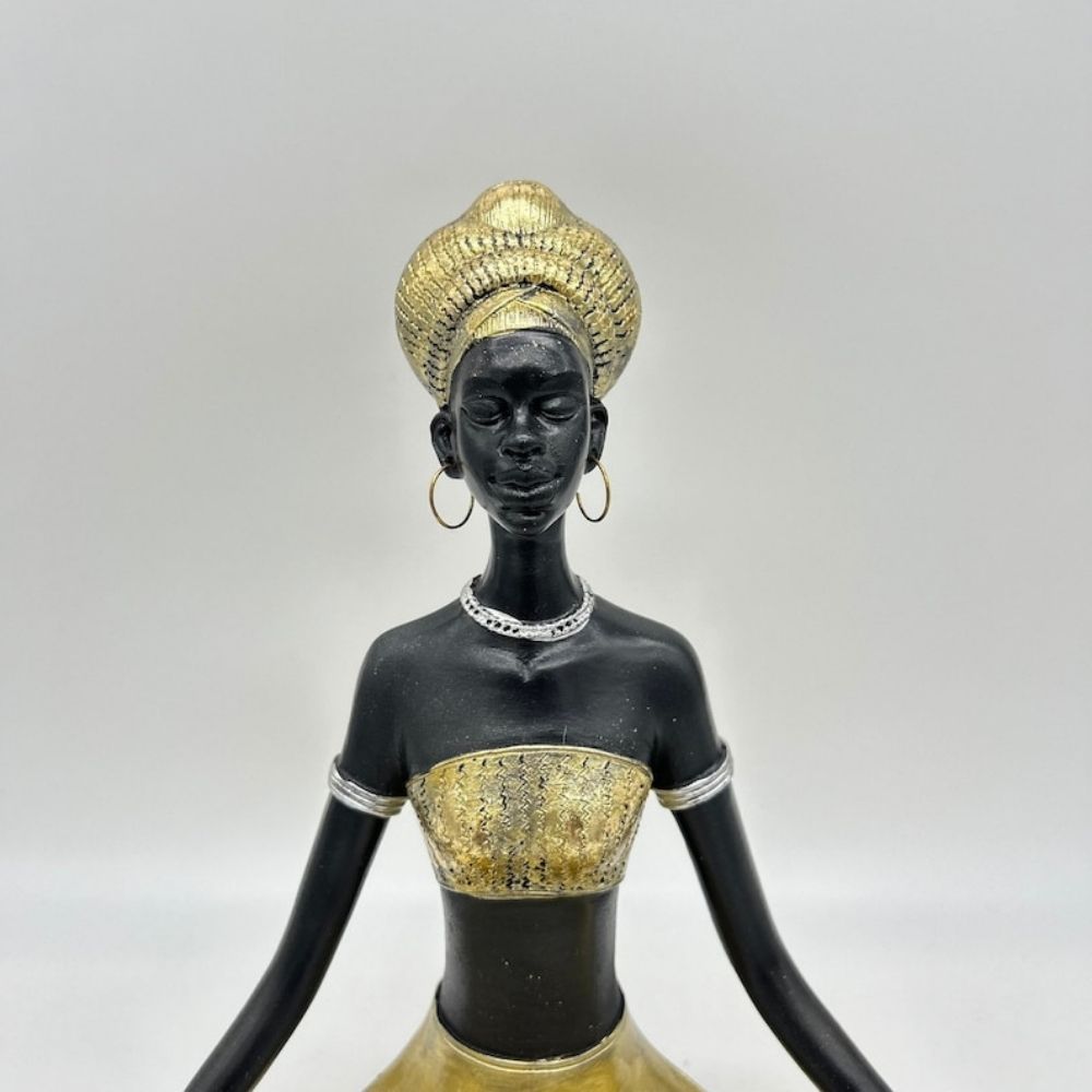 African Lady Statue Sitting Home Decor Black Figurine