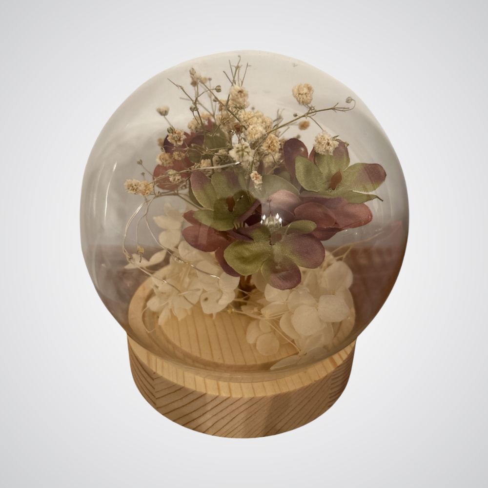 Warm LED Botanical Glass Globe Lamp with Dried Flower Arrangement
