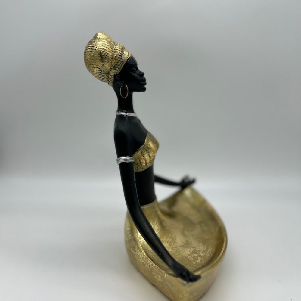 African Lady Statue Sitting Home Decor Black Figurine