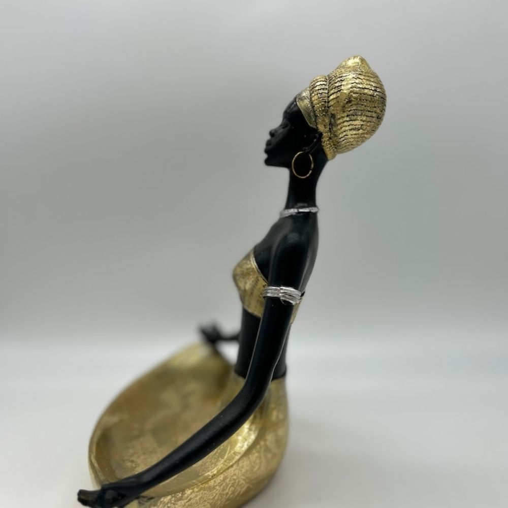 African Lady Statue Sitting Home Decor Black Figurine