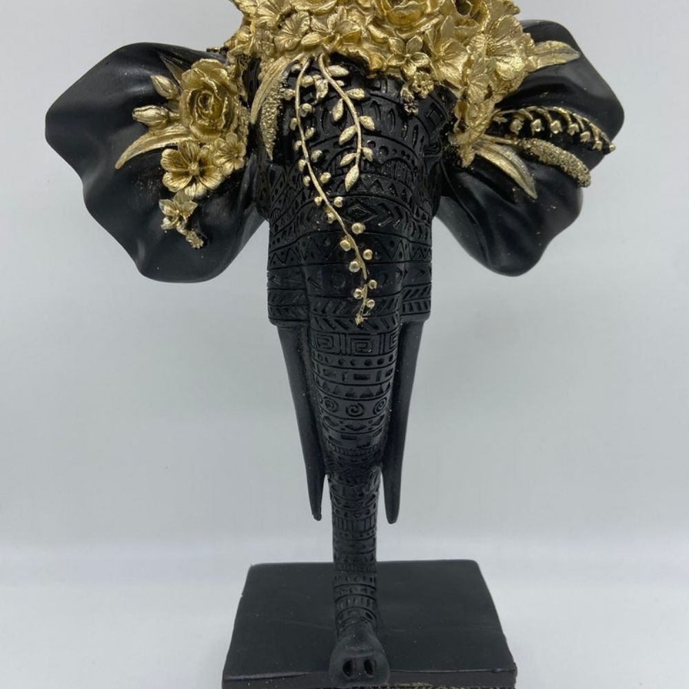 Black Elephant Head Figurine for Coffee Table