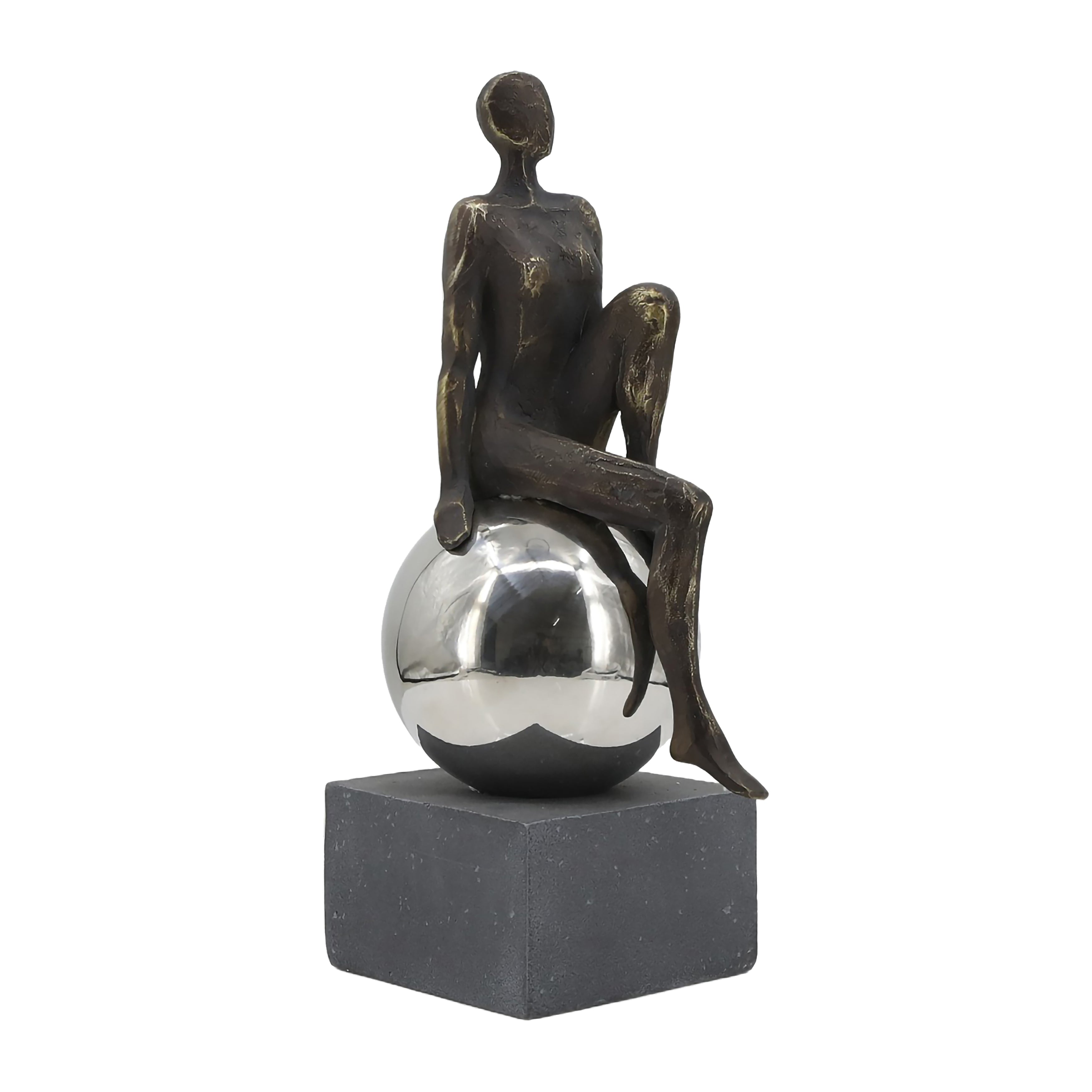 15" Women Sculpture Sitting on Metal Ball
