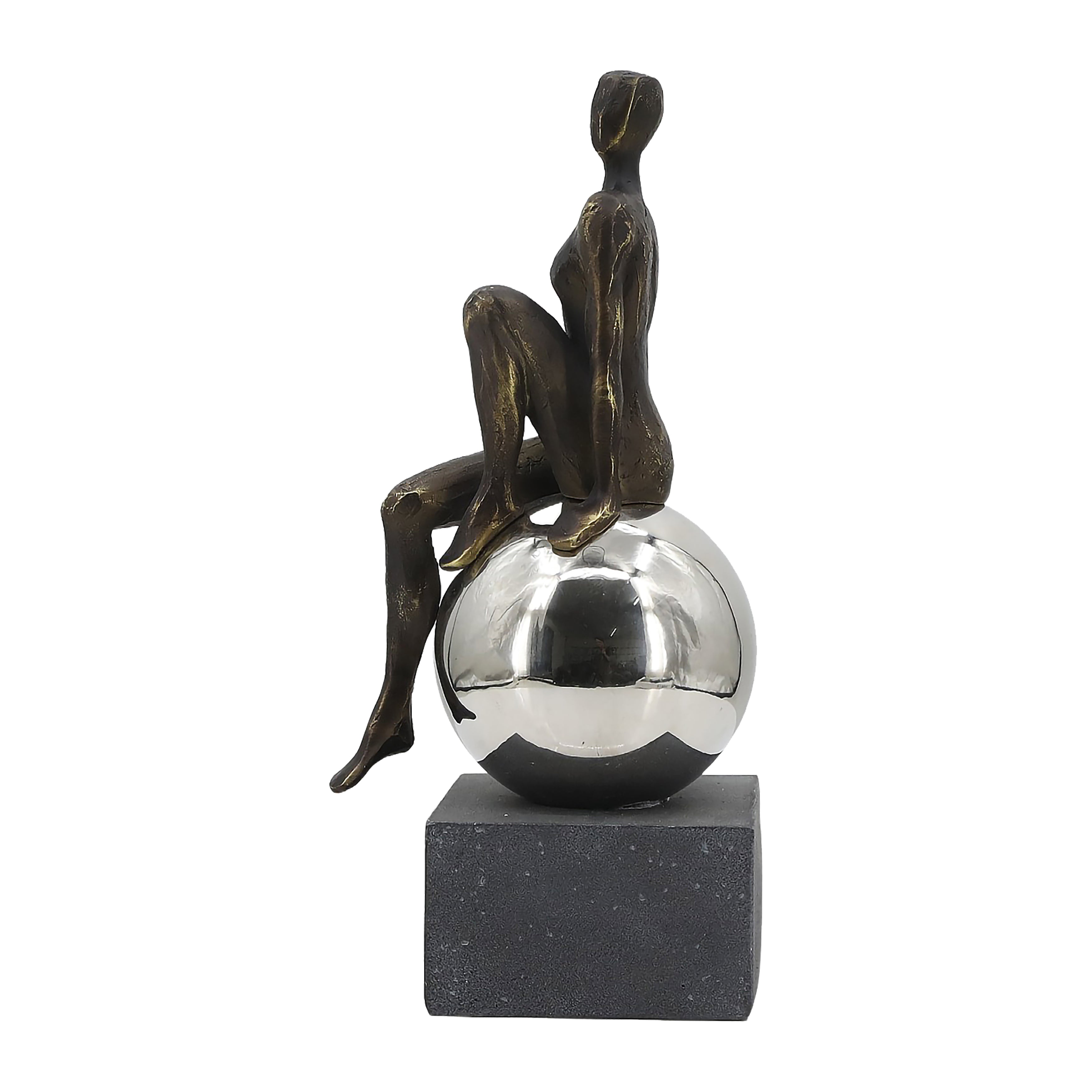 15" Women Sculpture Sitting on Metal Ball