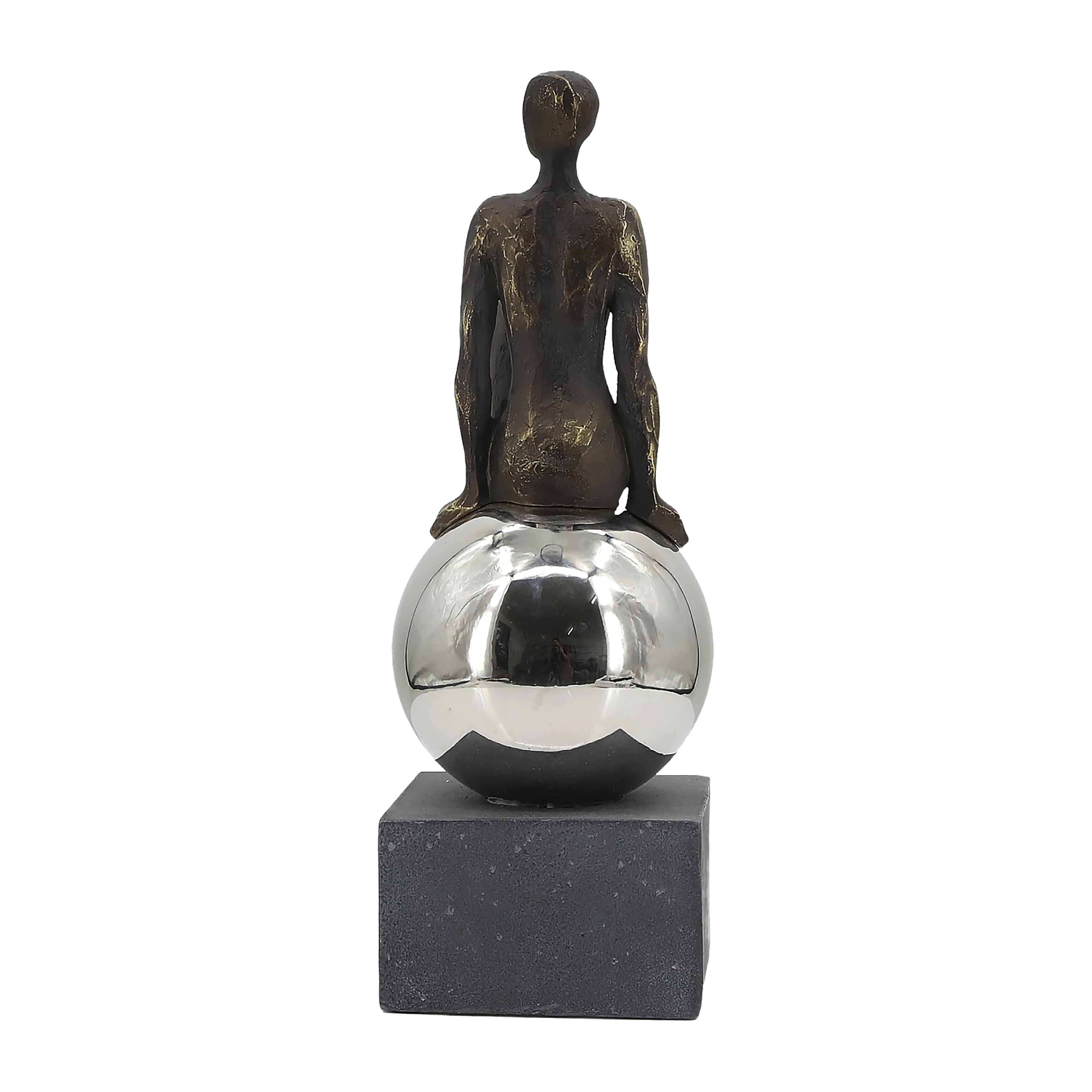 15" Women Sculpture Sitting on Metal Ball