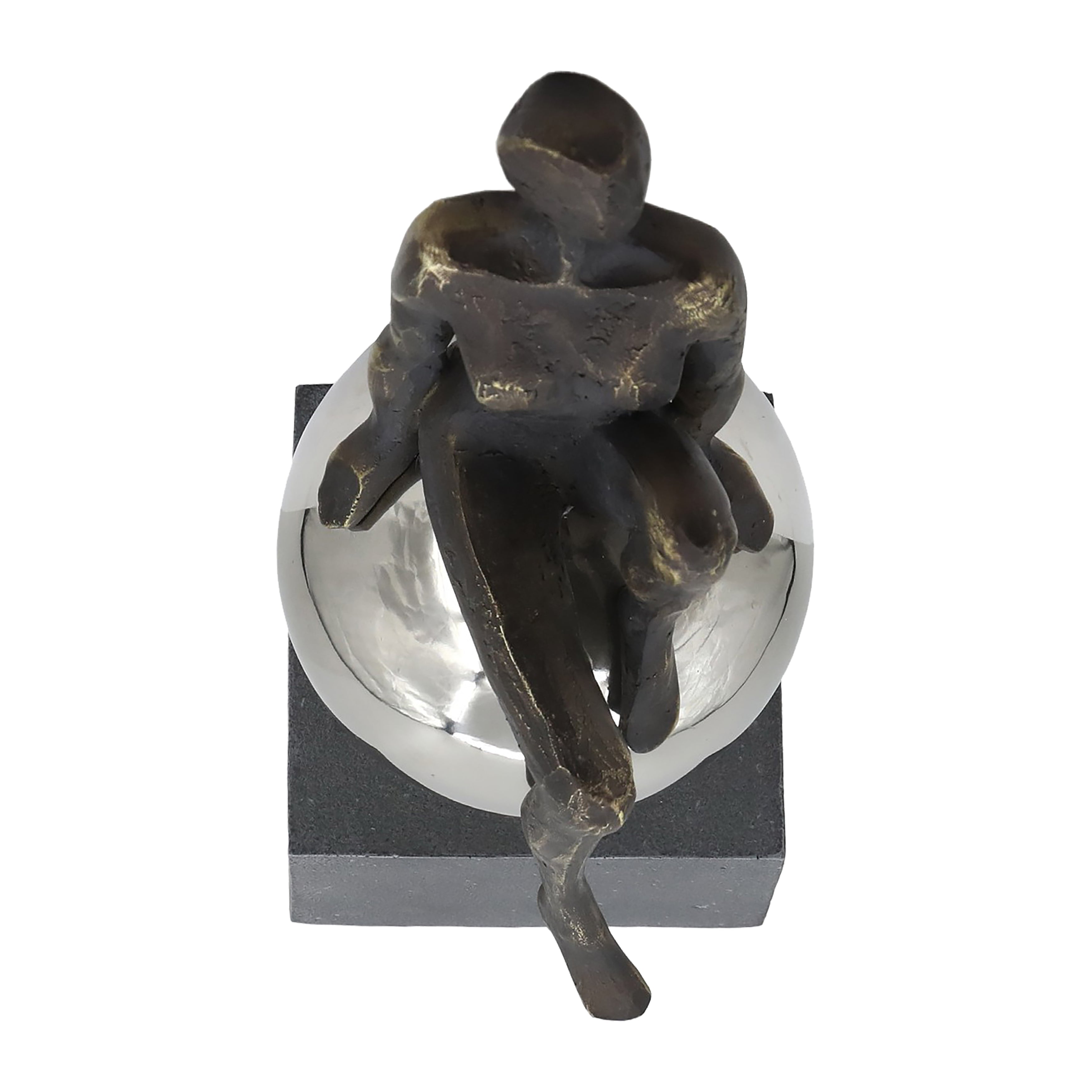 15" Women Sculpture Sitting on Metal Ball