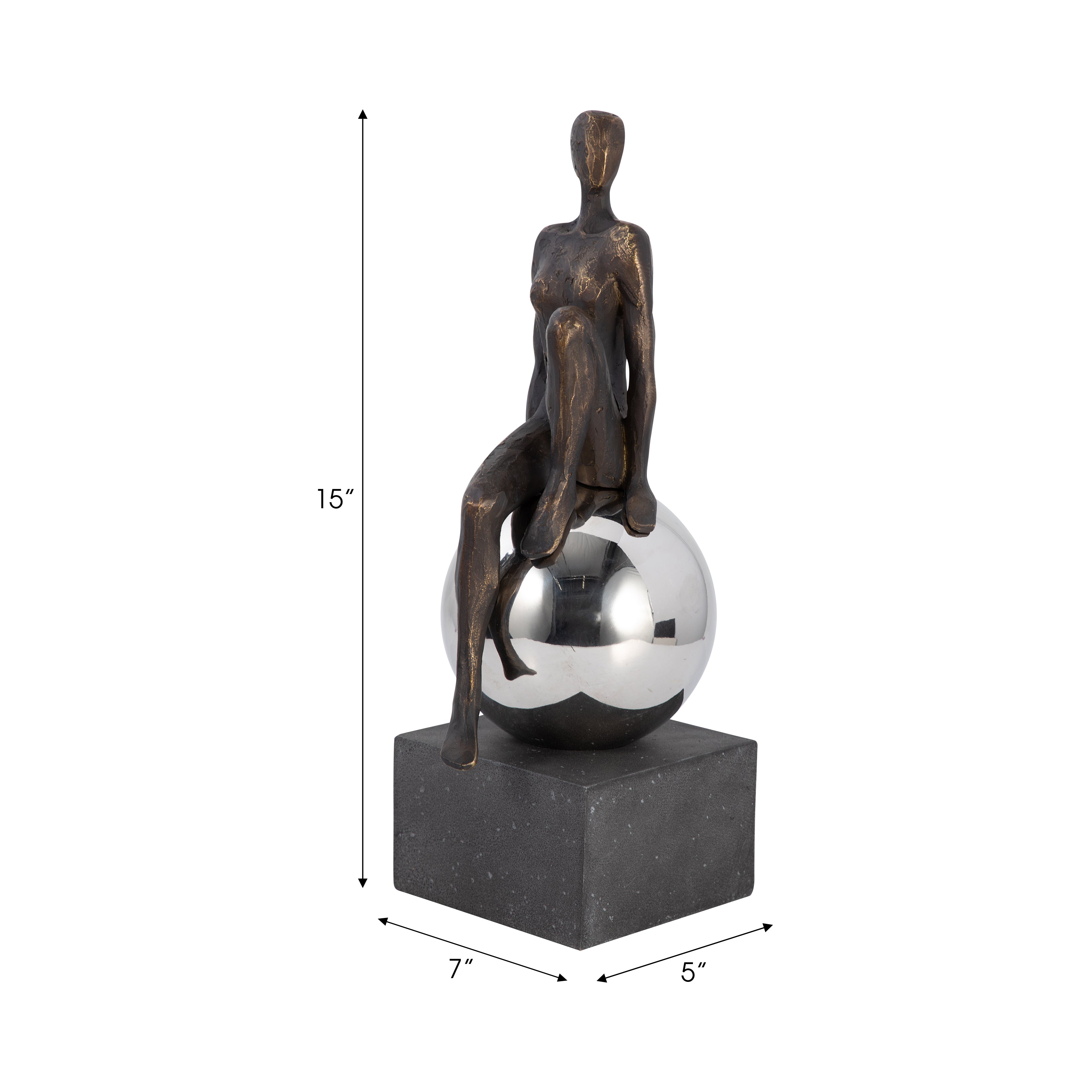 15" Women Sculpture Sitting on Metal Ball