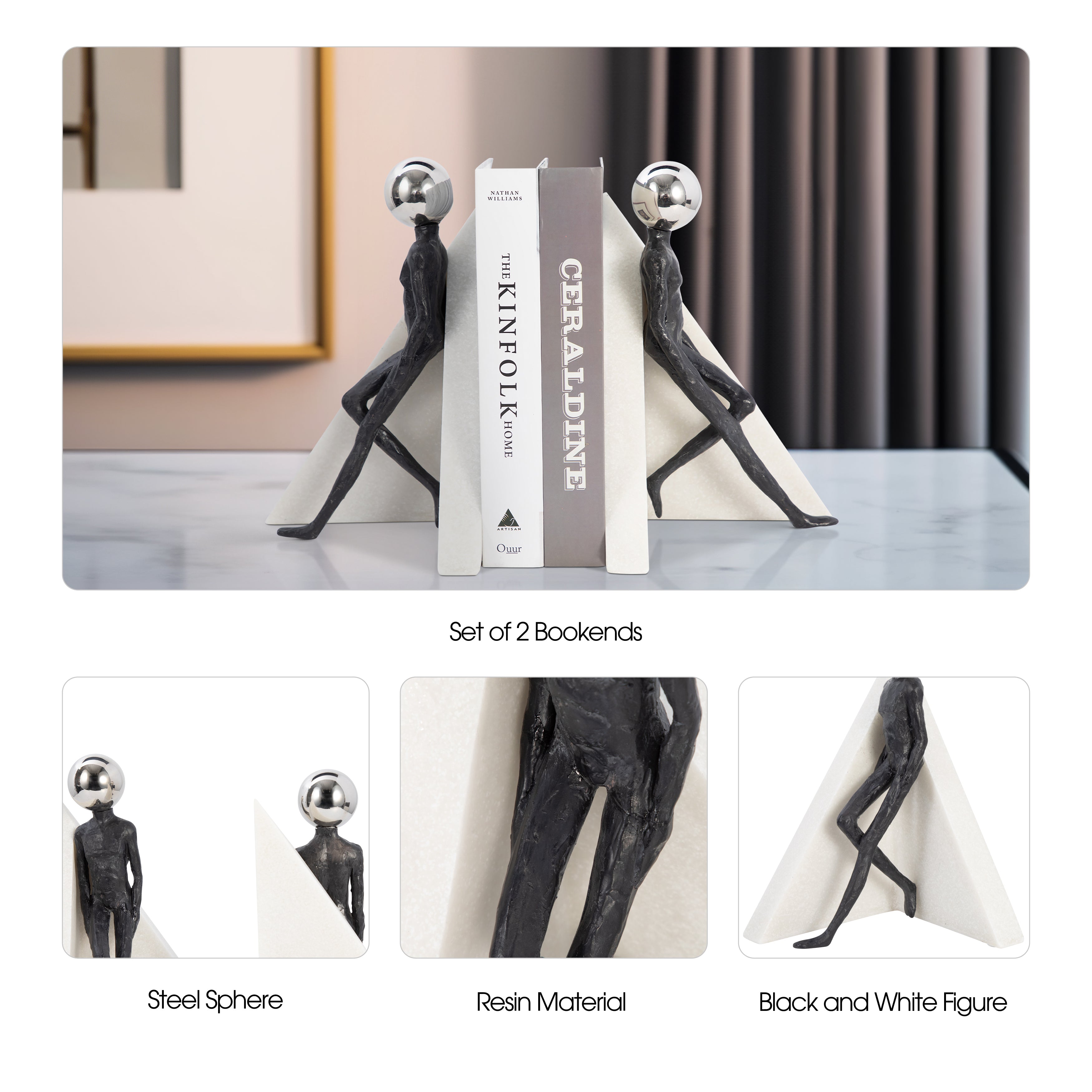 Man Sculptures Metal Book end Holder - Set of 2