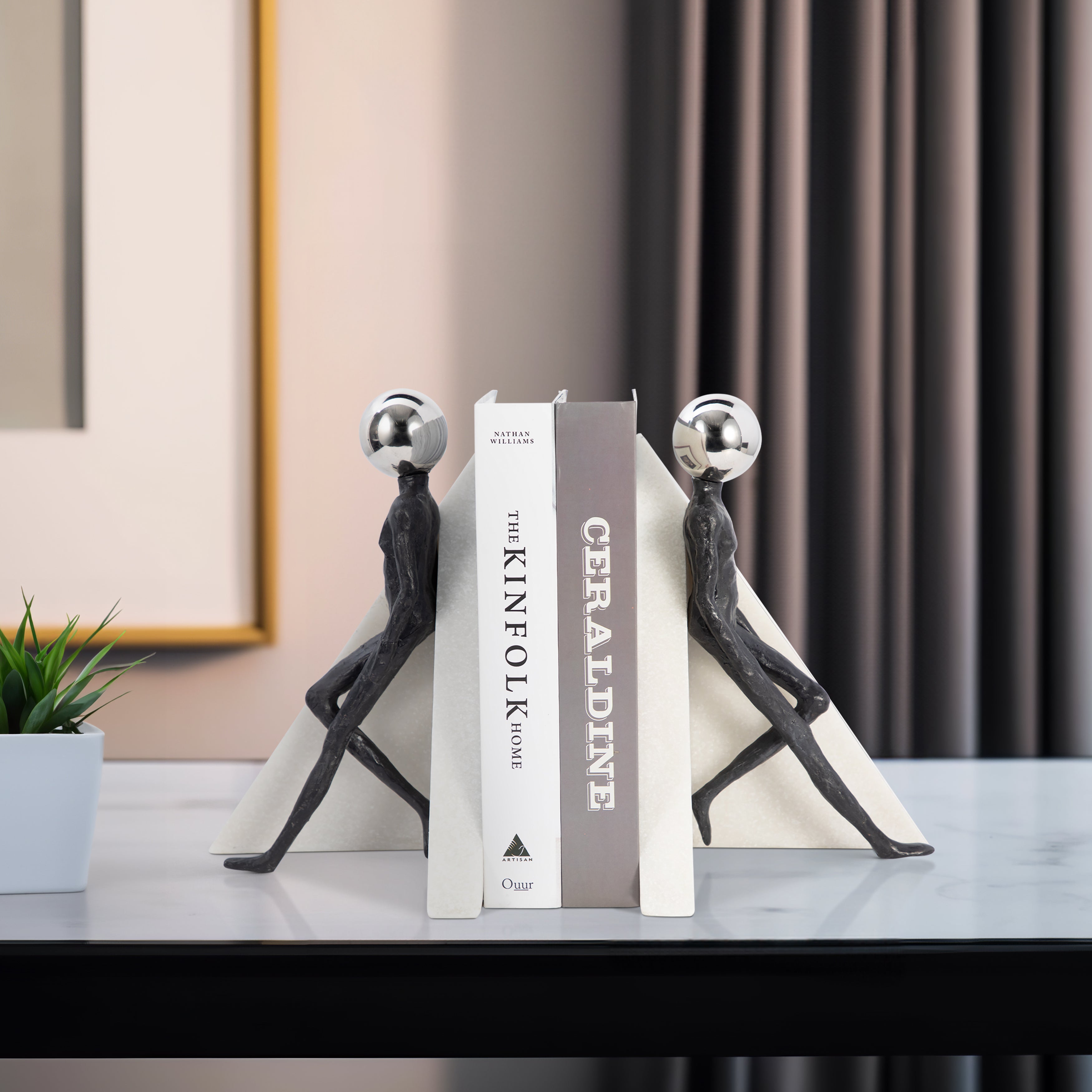 Man Sculptures Metal Book end Holder - Set of 2