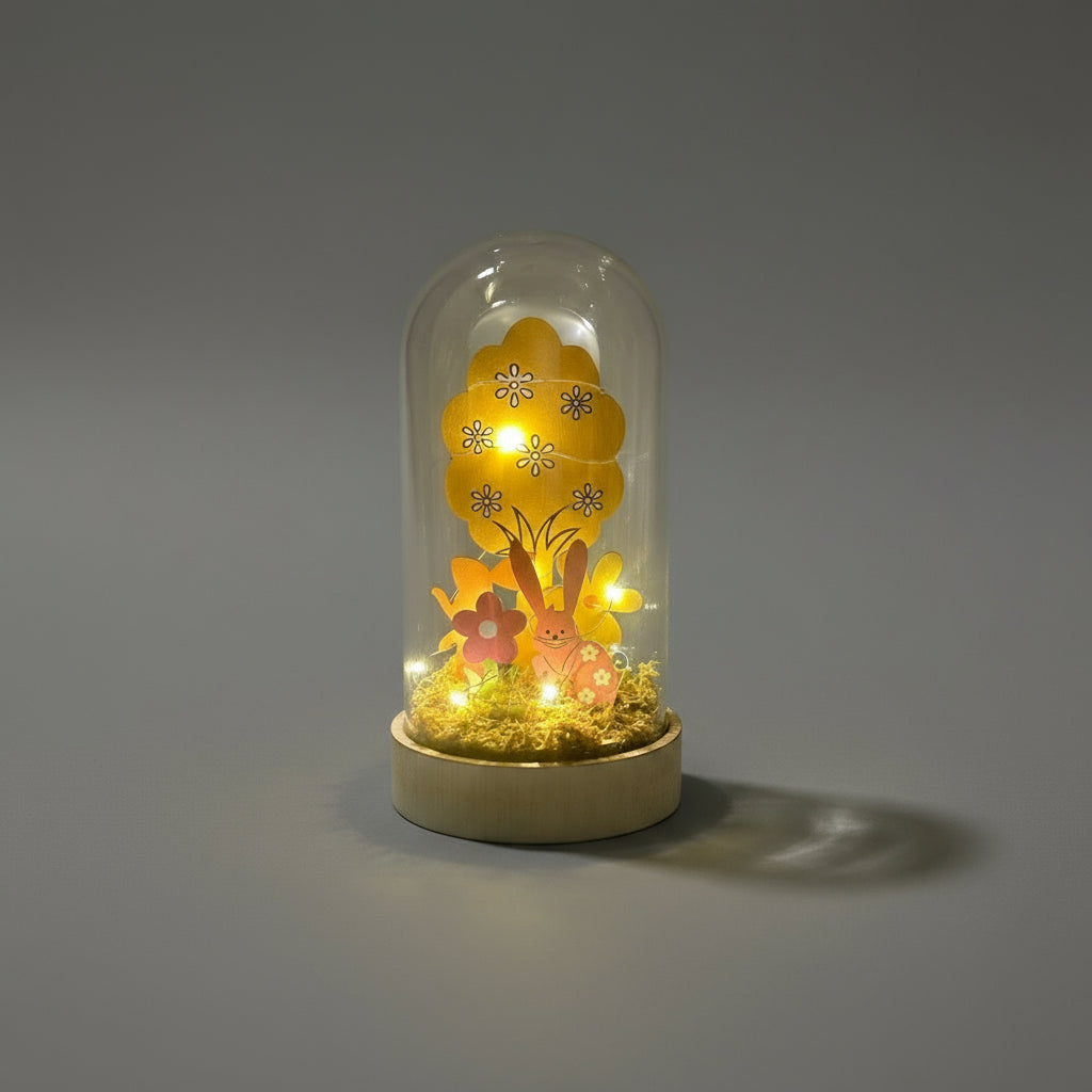 Glass Lamp with Easter Decorations and LED Light String