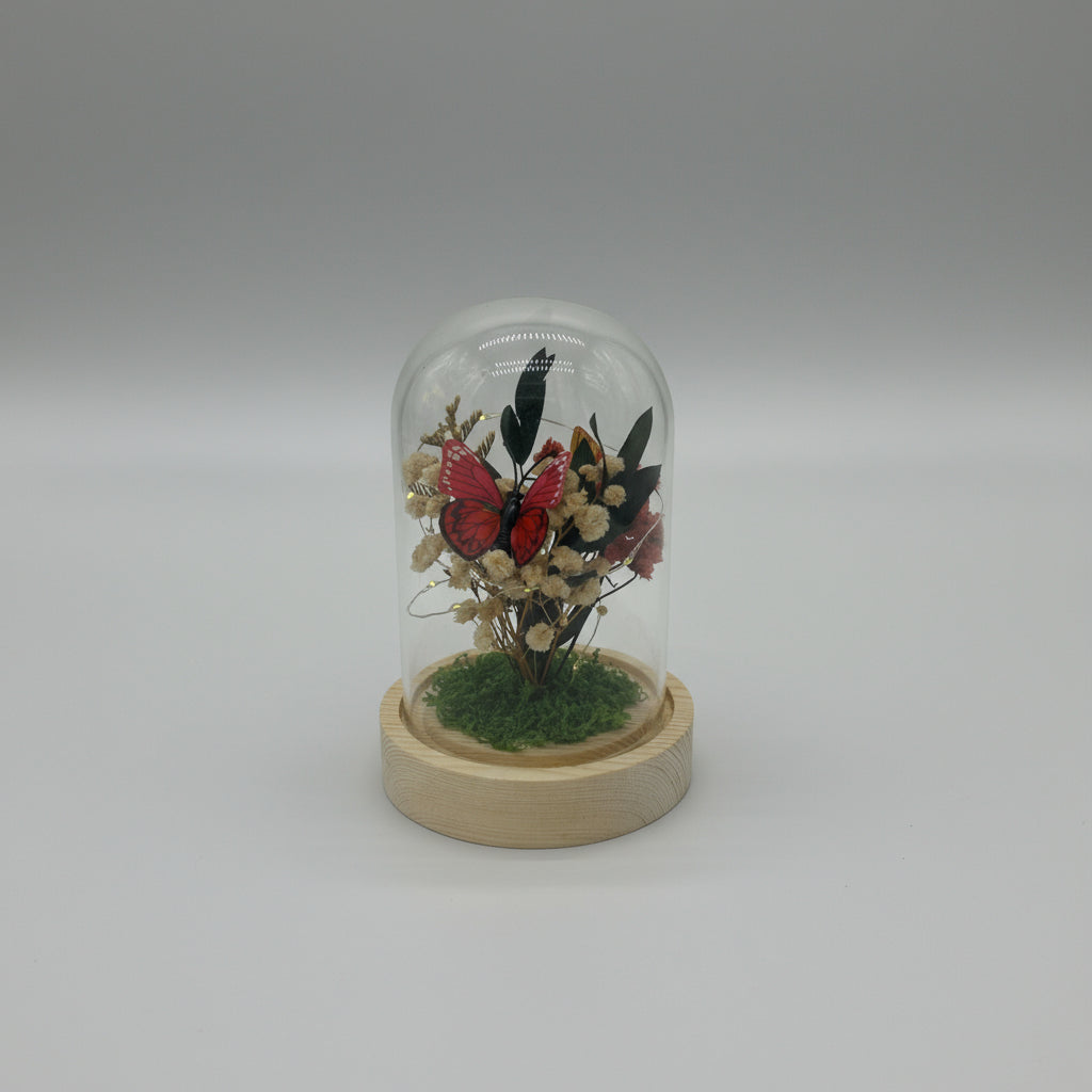 Glass Lamp with Eternal Flowers and Butterfly Deco LED String Lights Inside