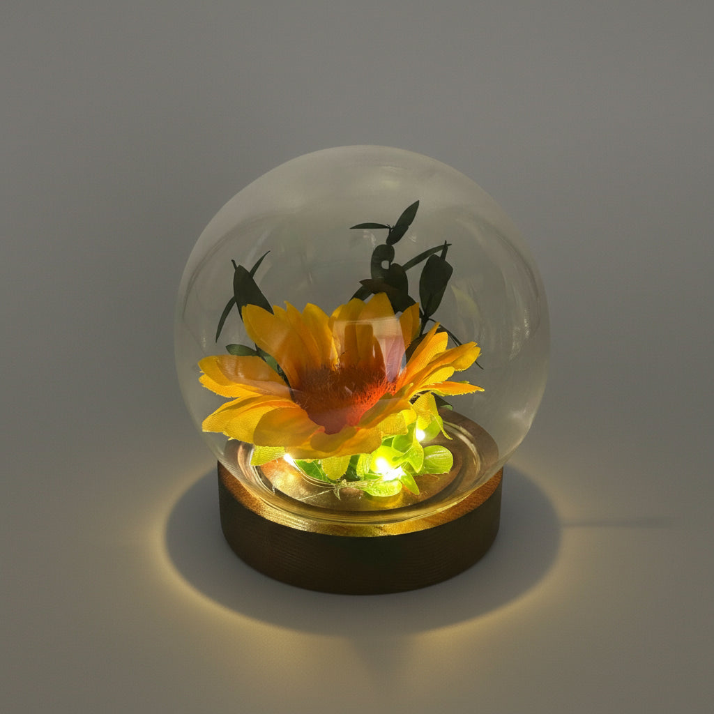 Sunflower Floral LED Light with Wooden Base