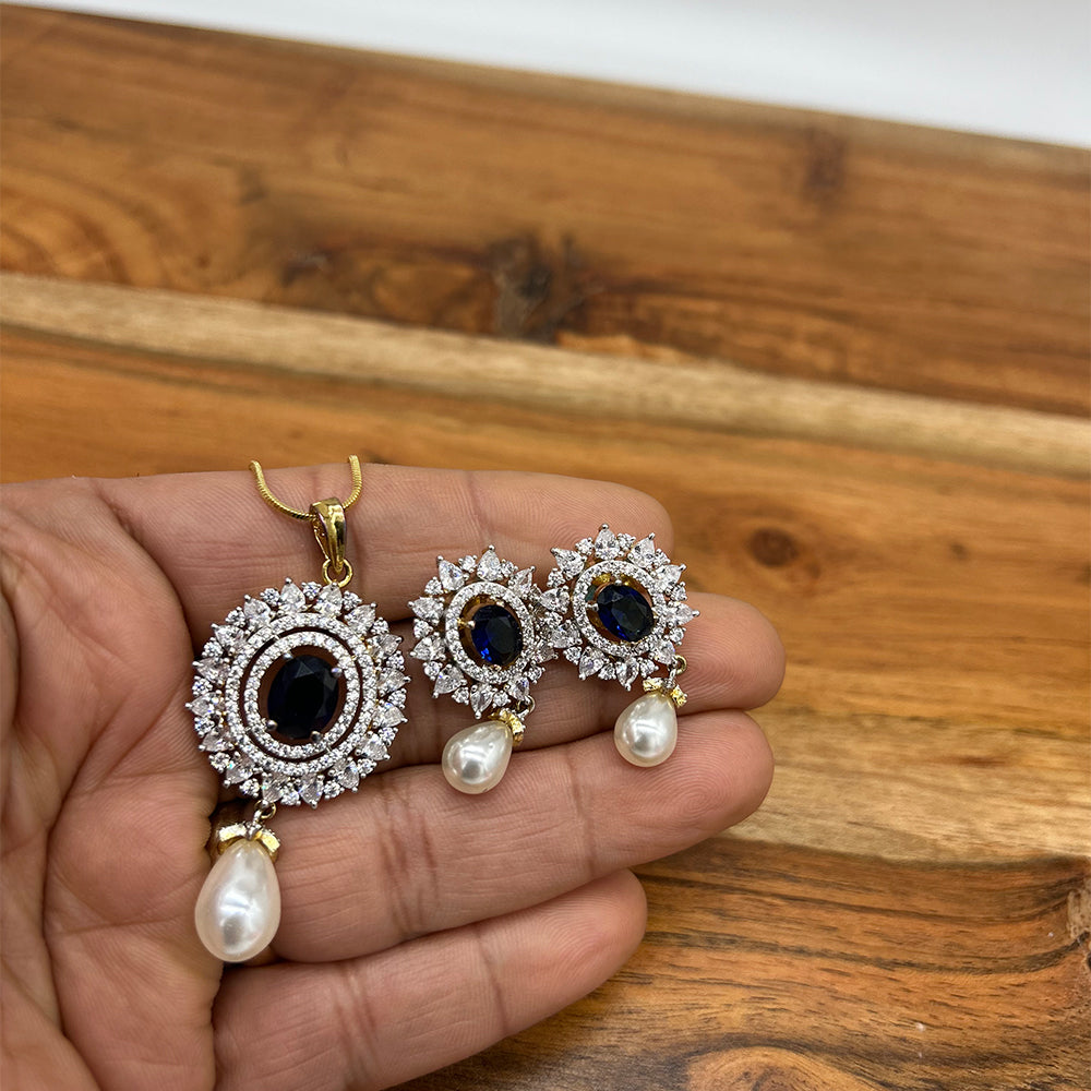 Jewelry Under 10 Dollars Dark Blue Pendant and Earring Set as Gift under $10