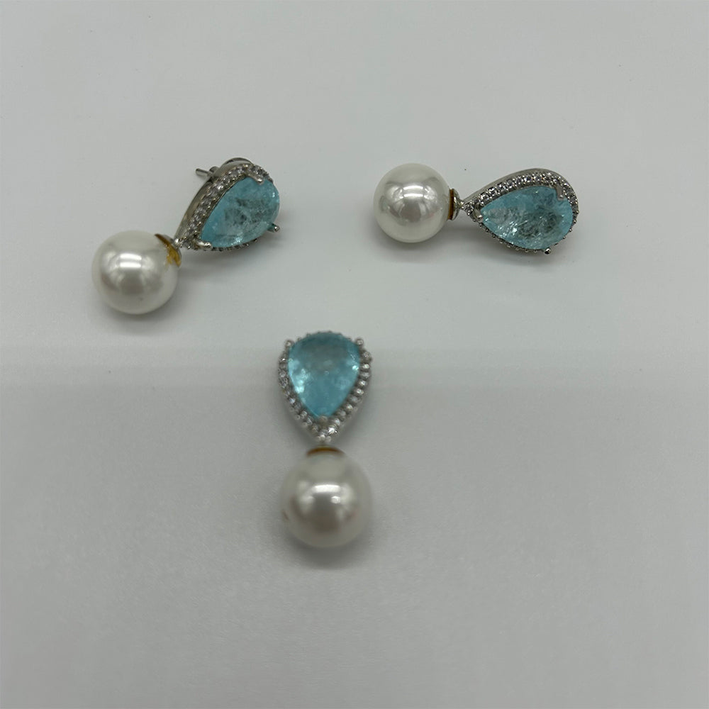 Blue Pearl Pendant Set with Earrings