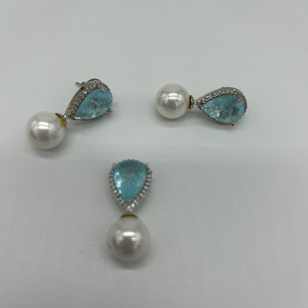 Blue Pearl Pendant Set with Earrings
