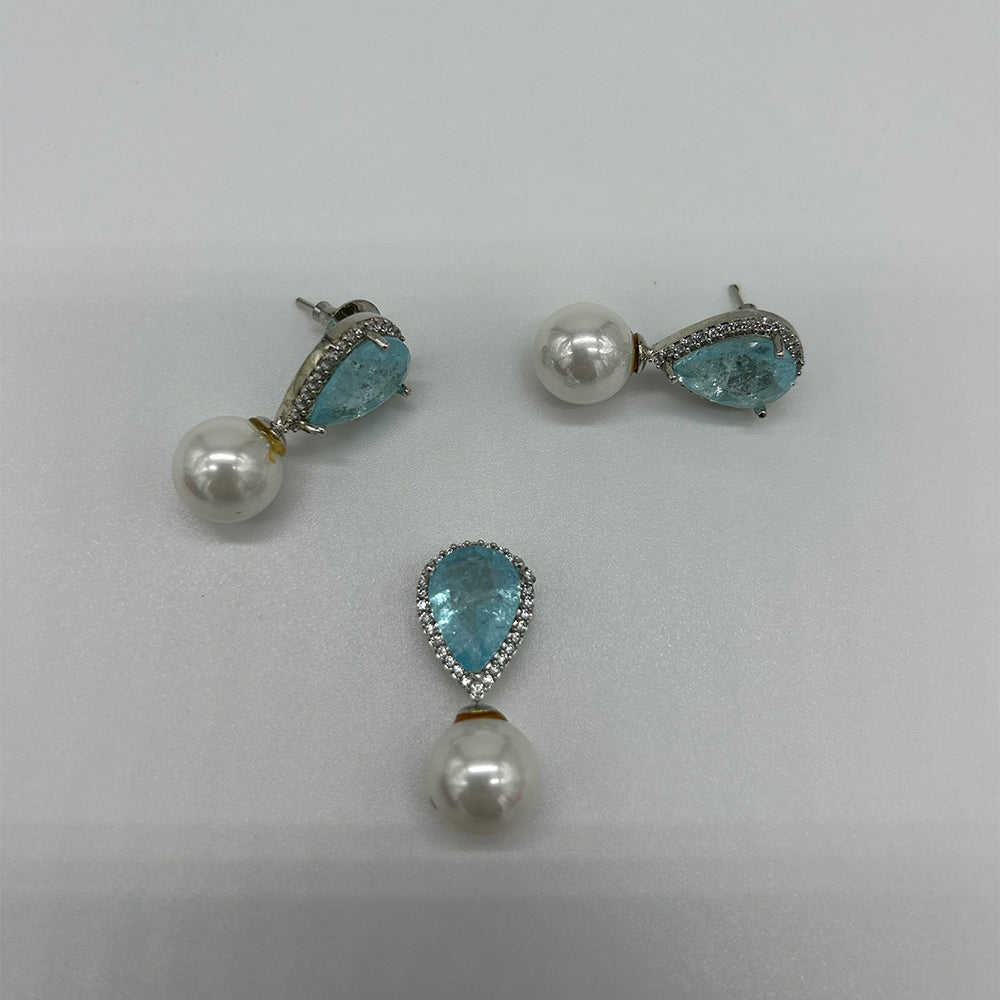 Blue Pearl Pendant Set with Earrings