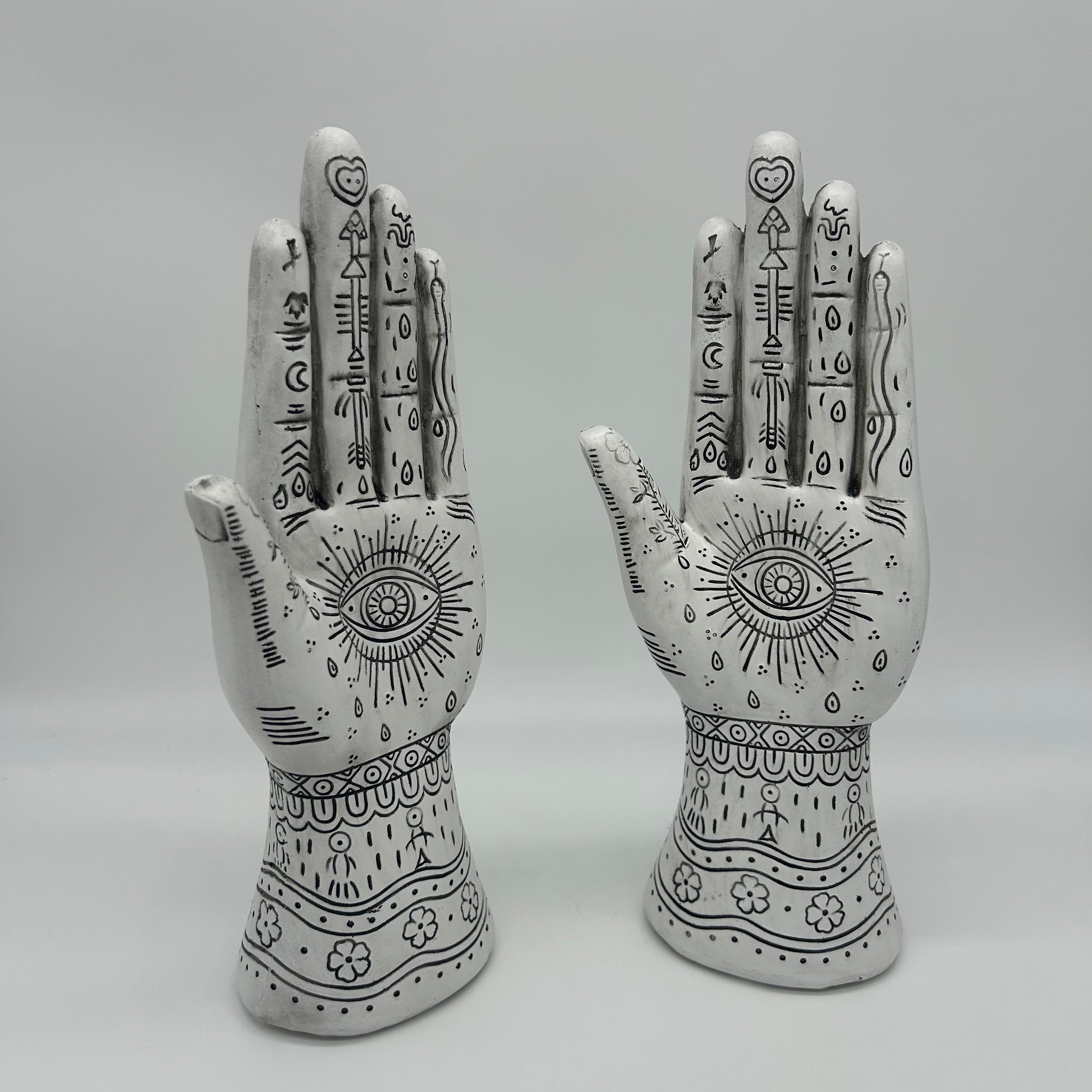 White Resin Tattoo Hand Home Decor Set of 2