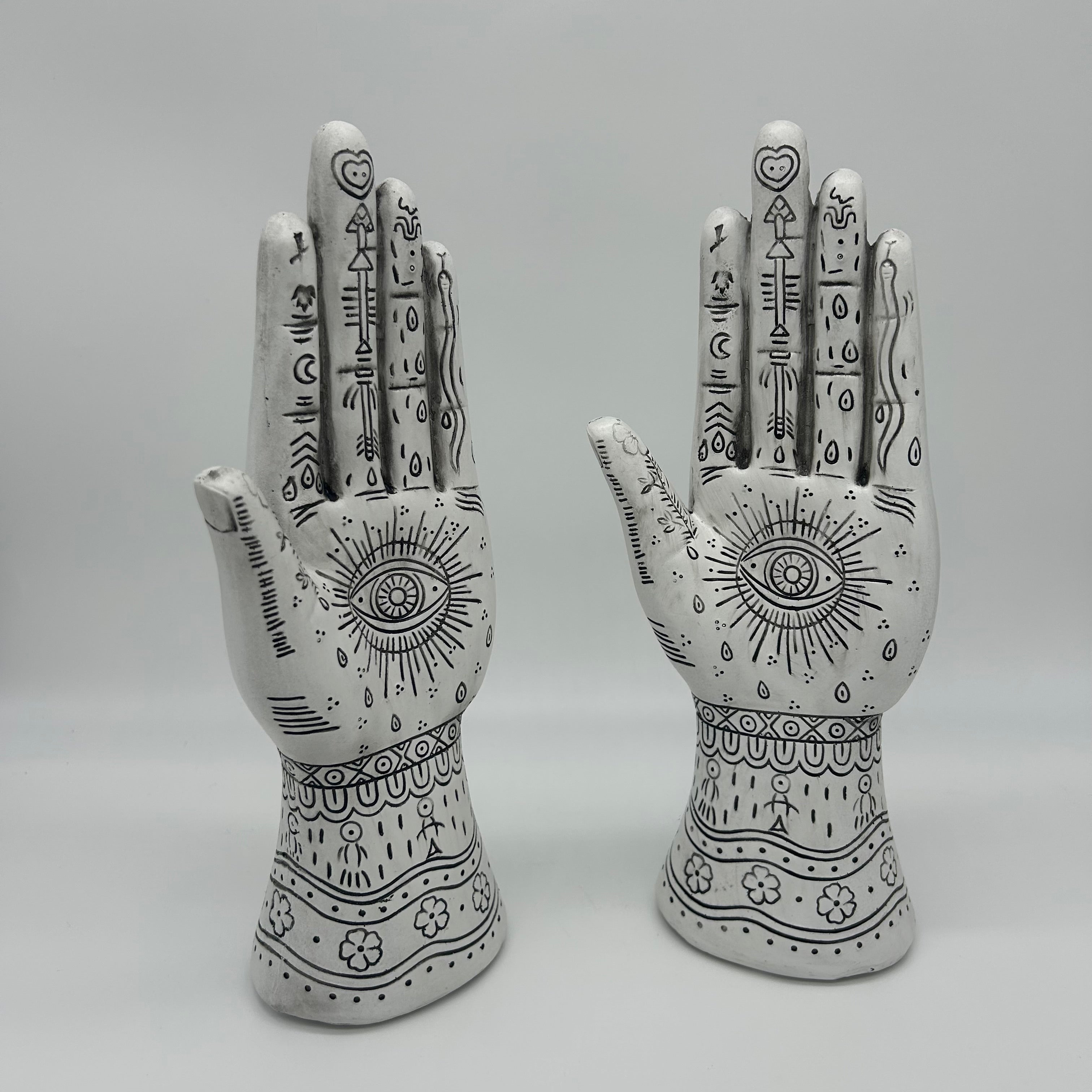 White Resin Tattoo Hand Home Decor Set of 2