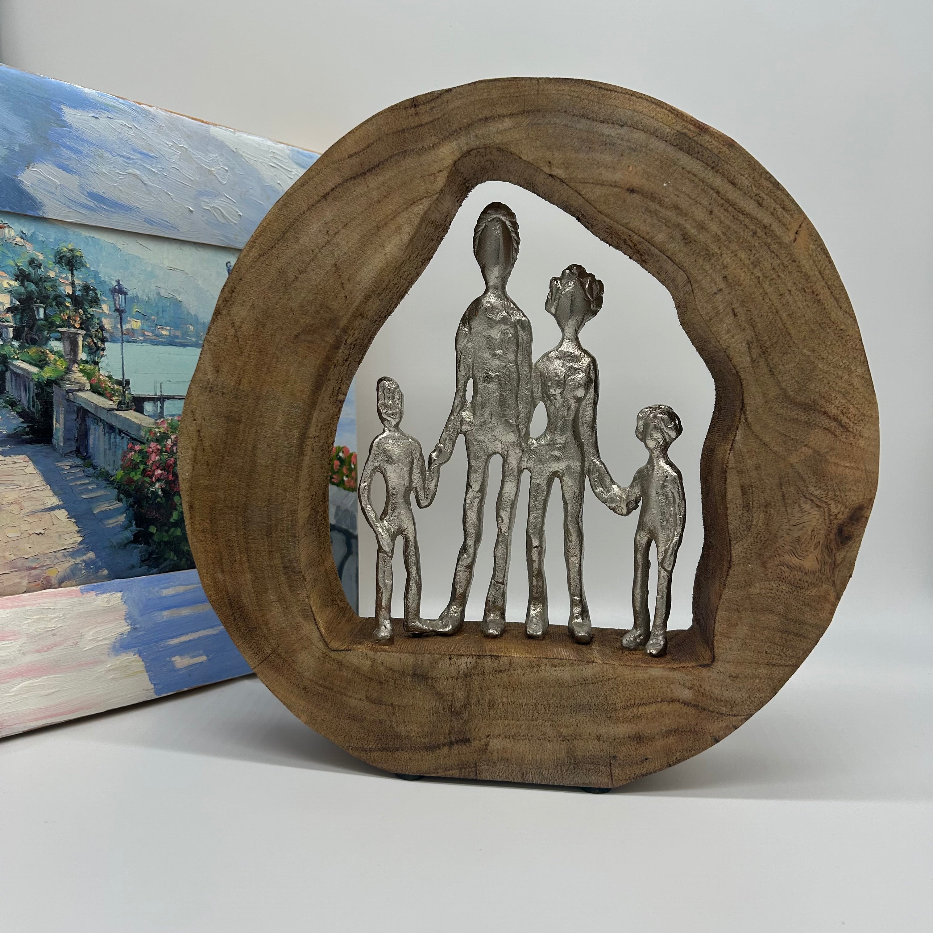 Wooden Family Figurine and Sculpture Home Decorative Accent