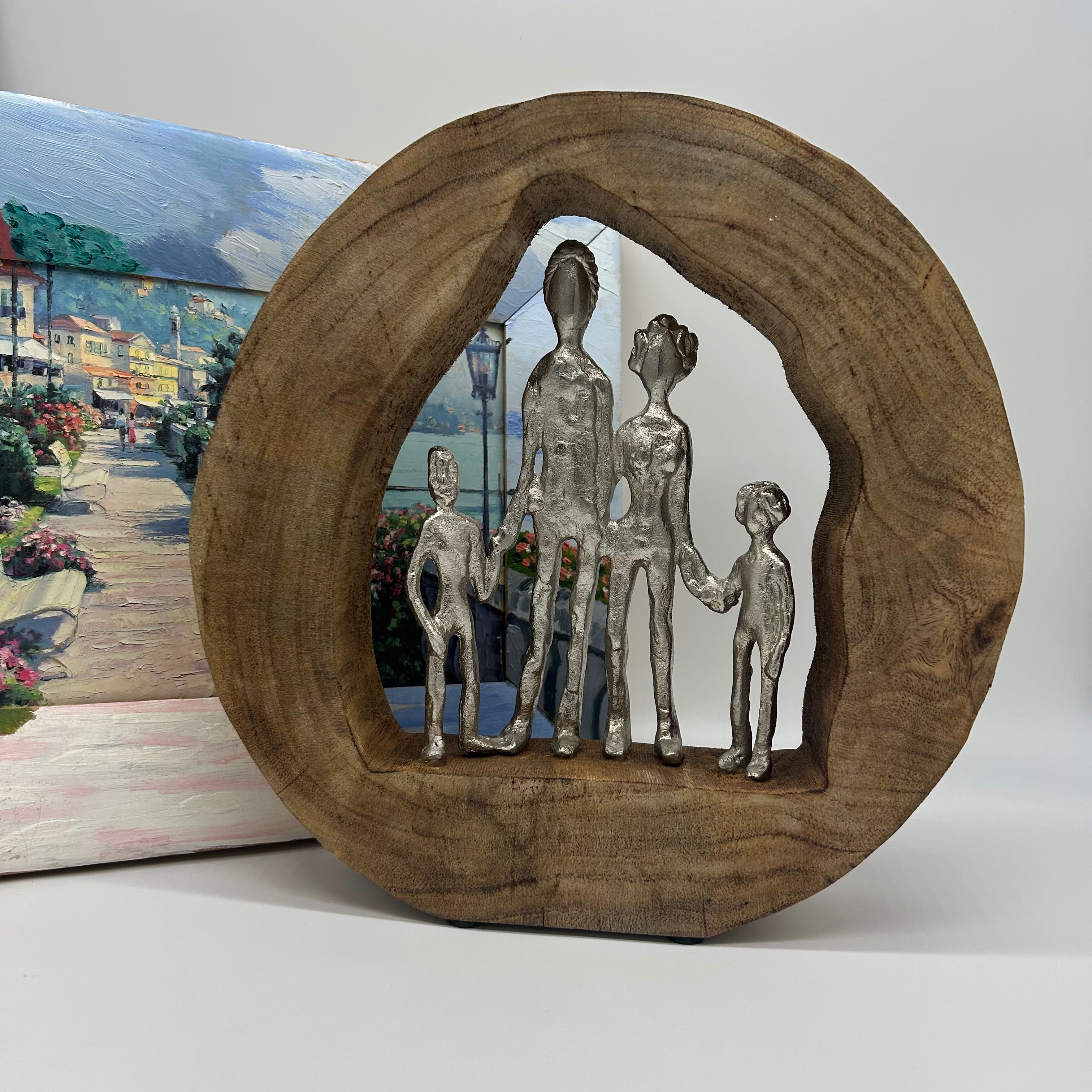 Wooden Family Figurine and Sculpture Home Decorative Accent