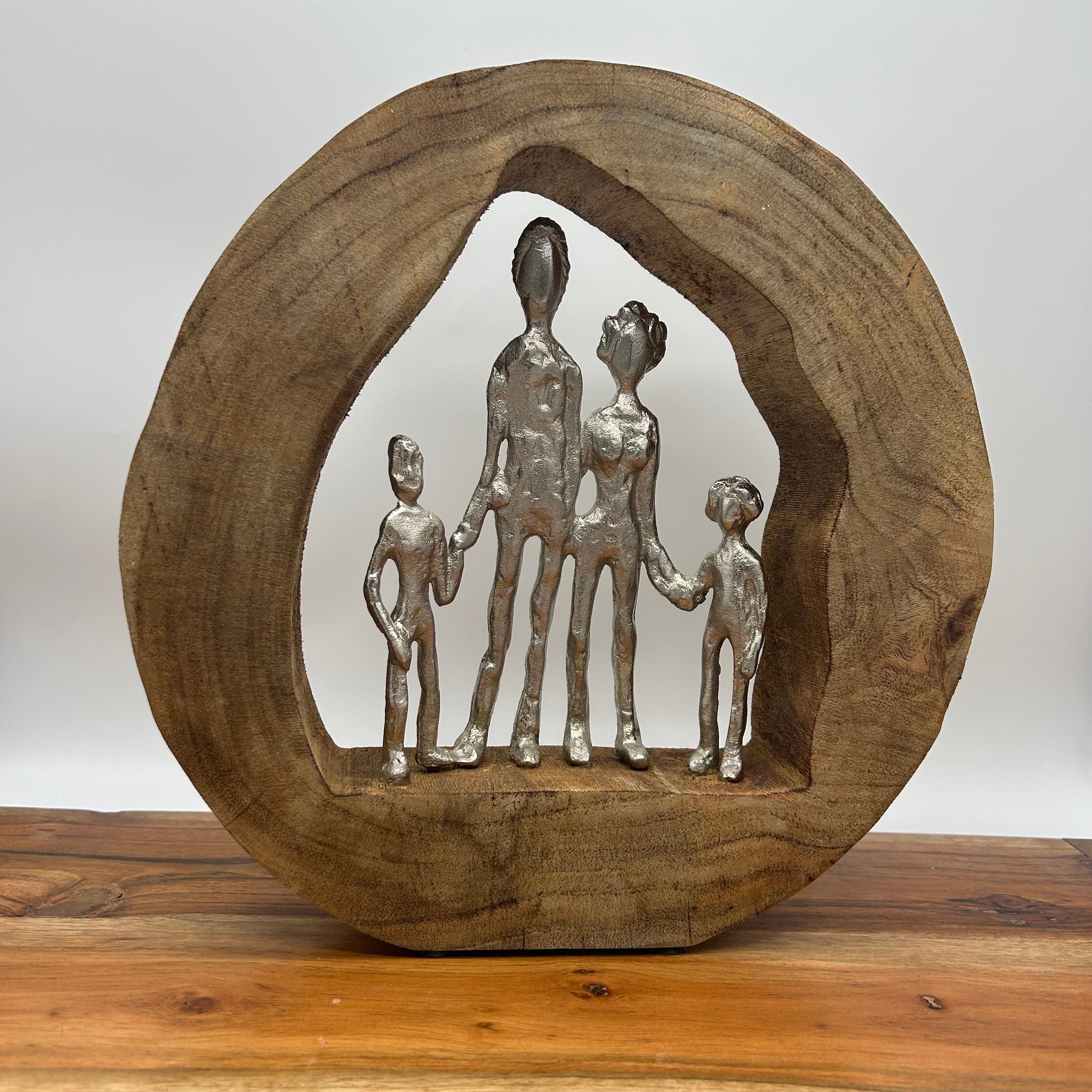 Wooden Family Figurine and Sculpture Home Decorative Accent