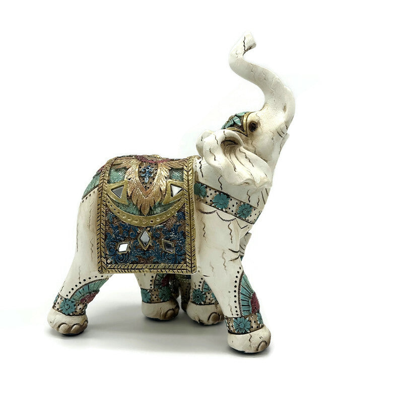 White Resin Elephant Figurine Trunk up