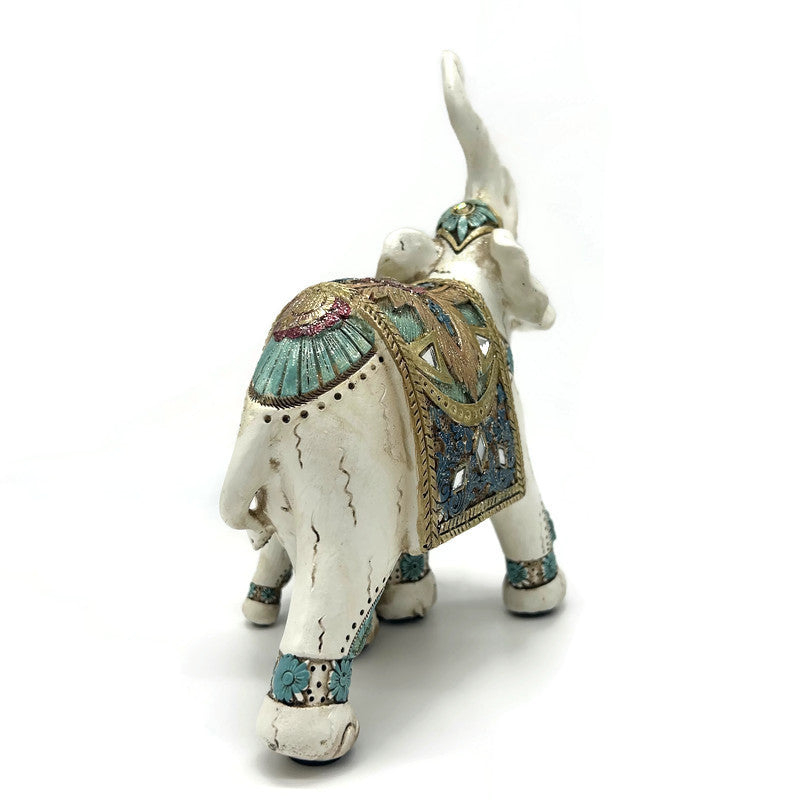 White Resin Elephant Figurine Trunk up