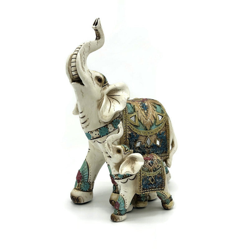 White Resin Elephant Figurine Trunk up