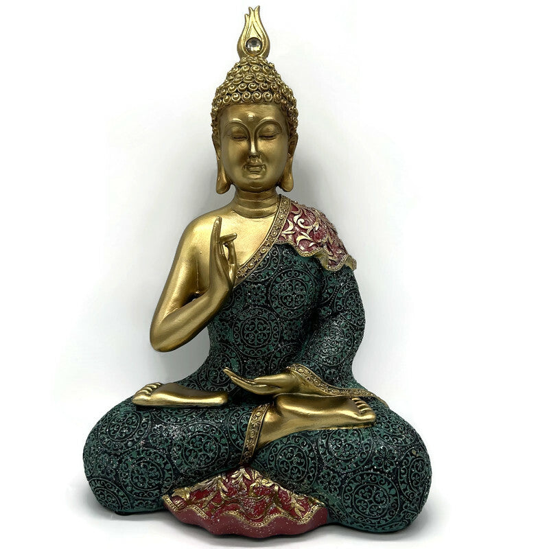 Colorful Golden Buddha Statue Sitting Meditation Pose 14" Height