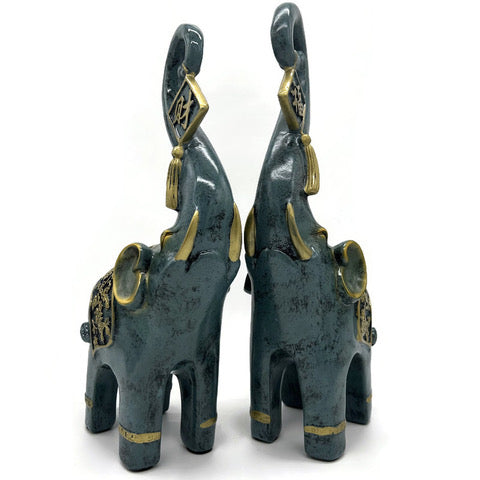 Elephant Figurine Blue and Golden Chinese Home Decor Accent