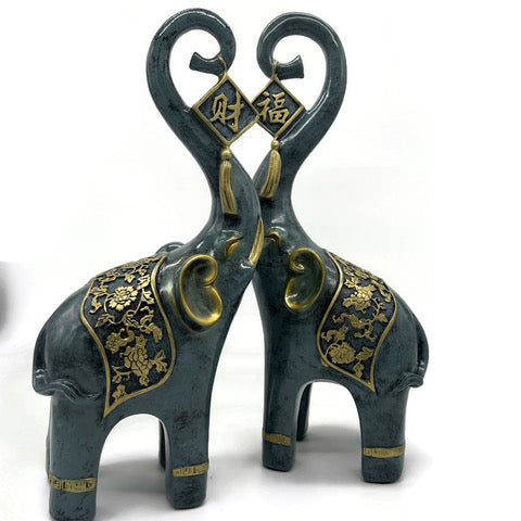 Elephant Figurine Blue and Golden Chinese Home Decor Accent