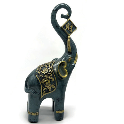 Elephant Figurine Blue and Golden Chinese Home Decor Accent